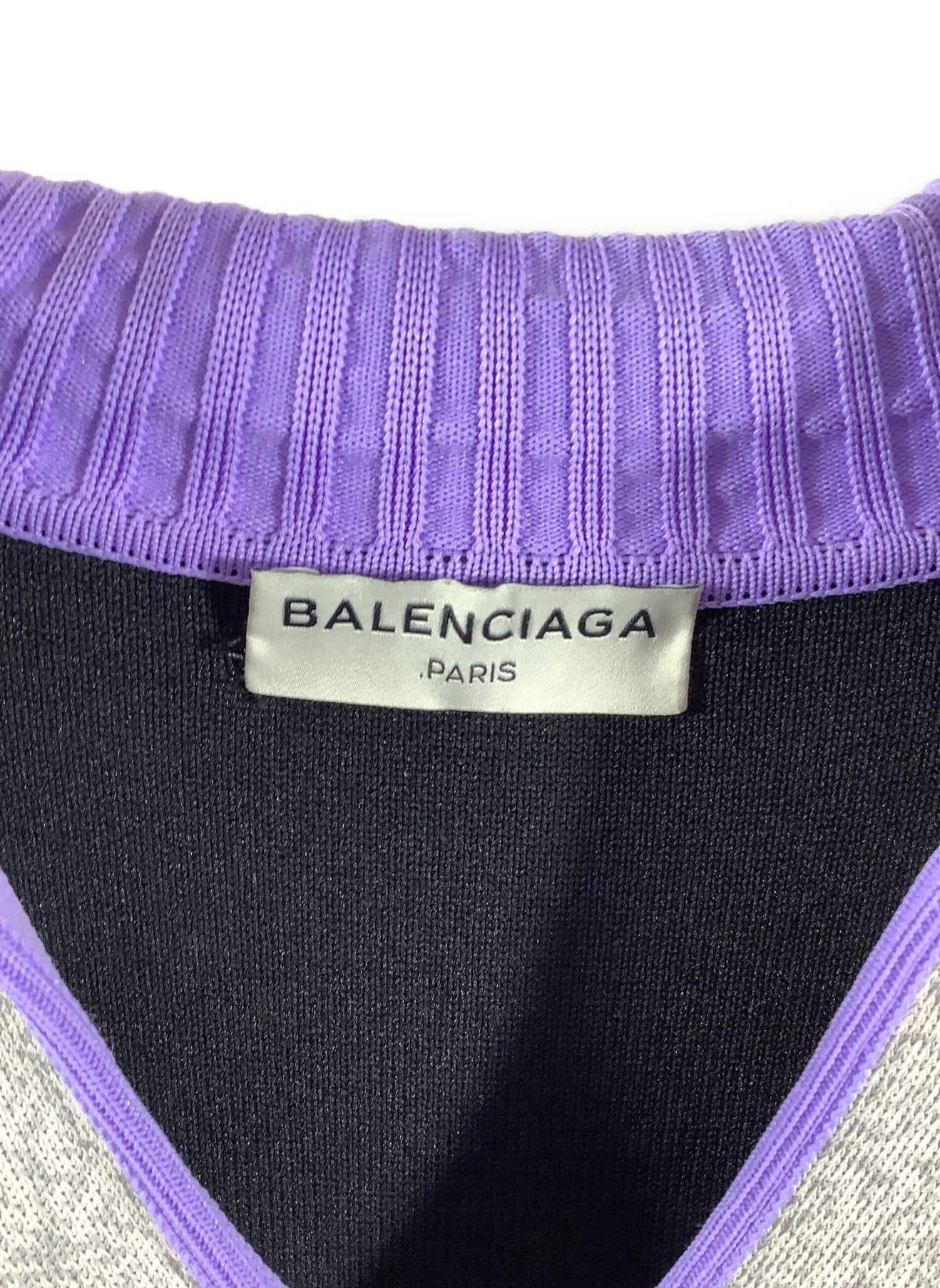 BALENCIAGA (バレンシアガ) 半袖ニットワンピース グレー×ブラック サイズ:34