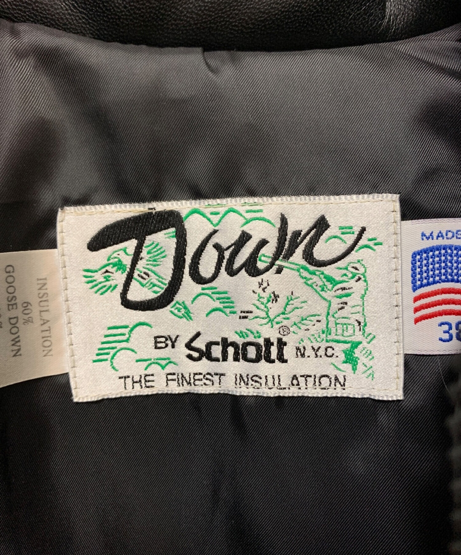 中古・古着通販】Schott (ショット) レザーダウンジャケット ブラック