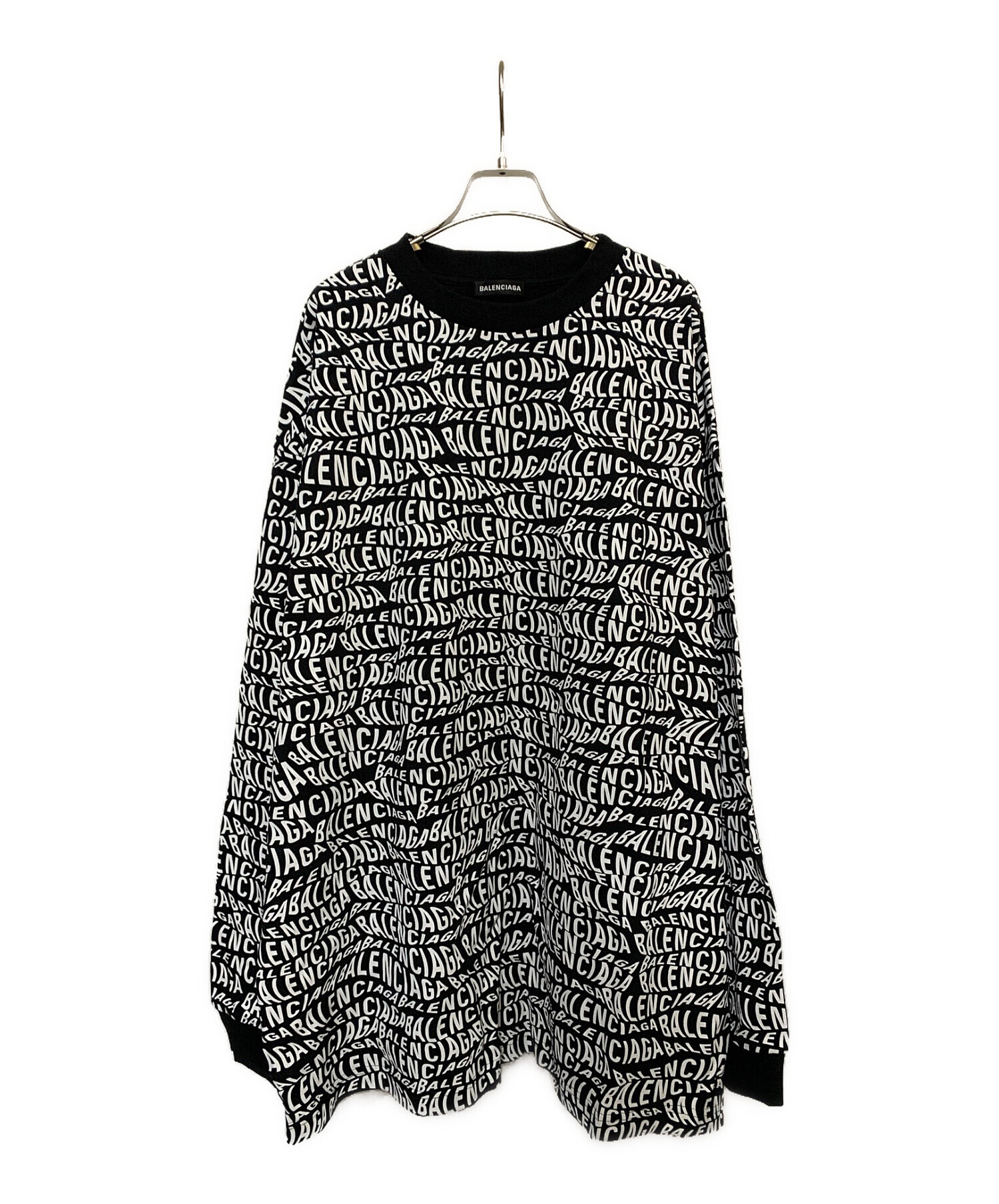 BALENCIAGA (バレンシアガ) ウェーブロゴロングスリーブTシャツ ブラック サイズ:M