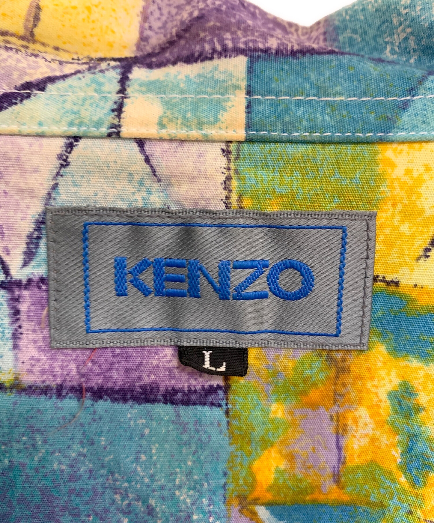 KENZO ケンゾー 長袖ブラウス 花柄 バラ リボン ブルー-