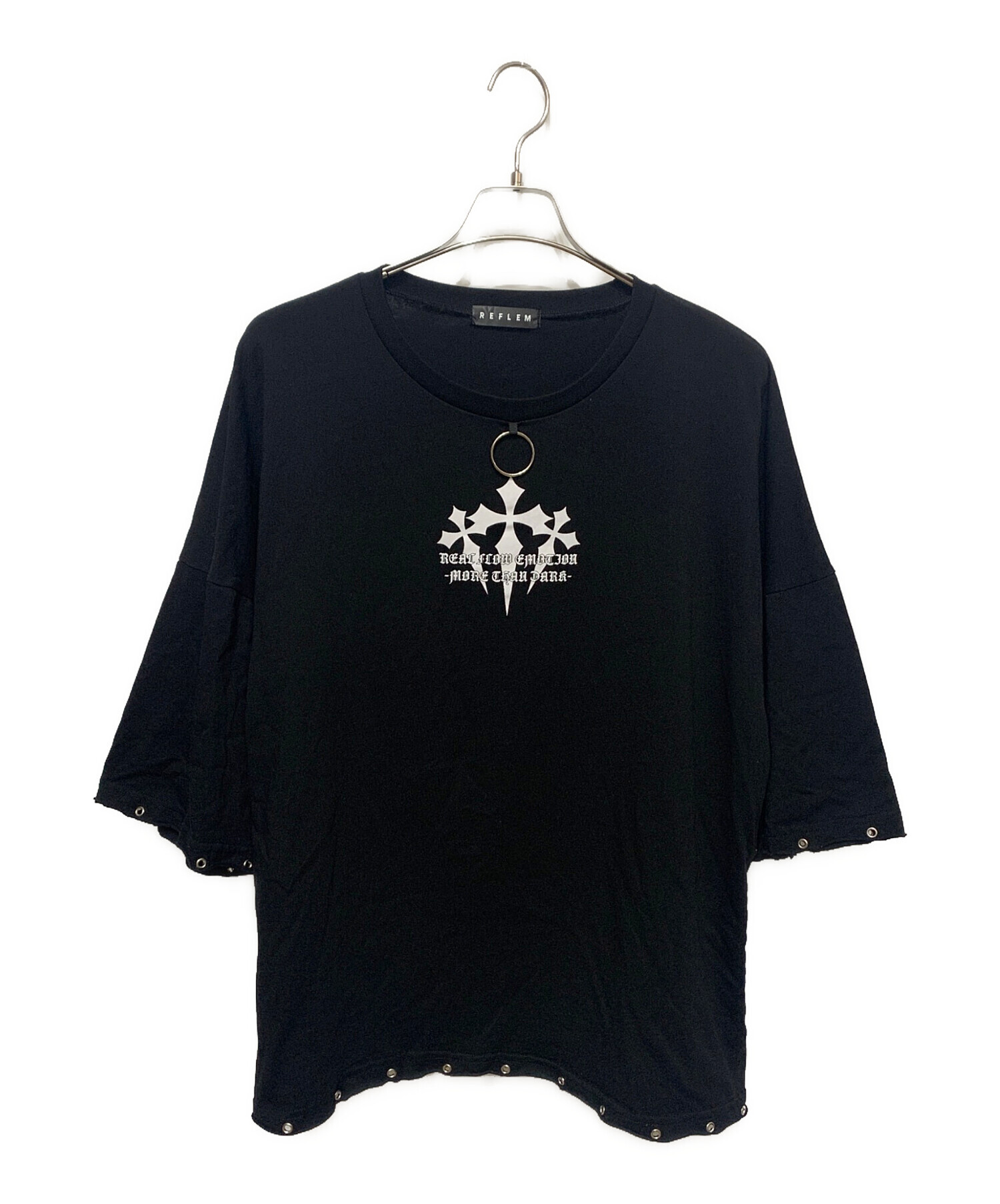 中古・古着通販】REFLEM (レフレム) チェーン付きPUメタリックレザーアップリケ半袖Tシャツ ブラック サイズ:FREE｜ブランド・古着通販  トレファク公式【TREFAC FASHION】スマホサイト