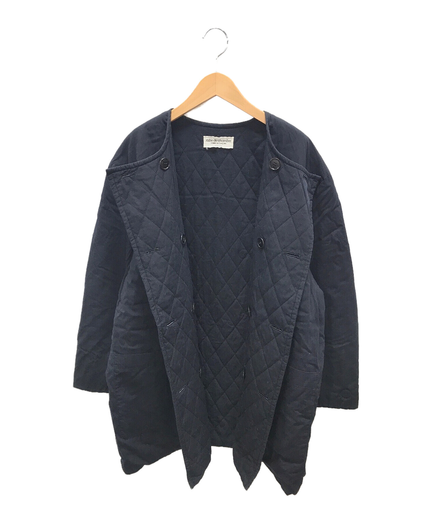 ROBE DE CHAMBRE COMME DES GARCONS (ローブドシャンブル コムデギャルソン) ノーカラーコート ネイビー サイズ:F