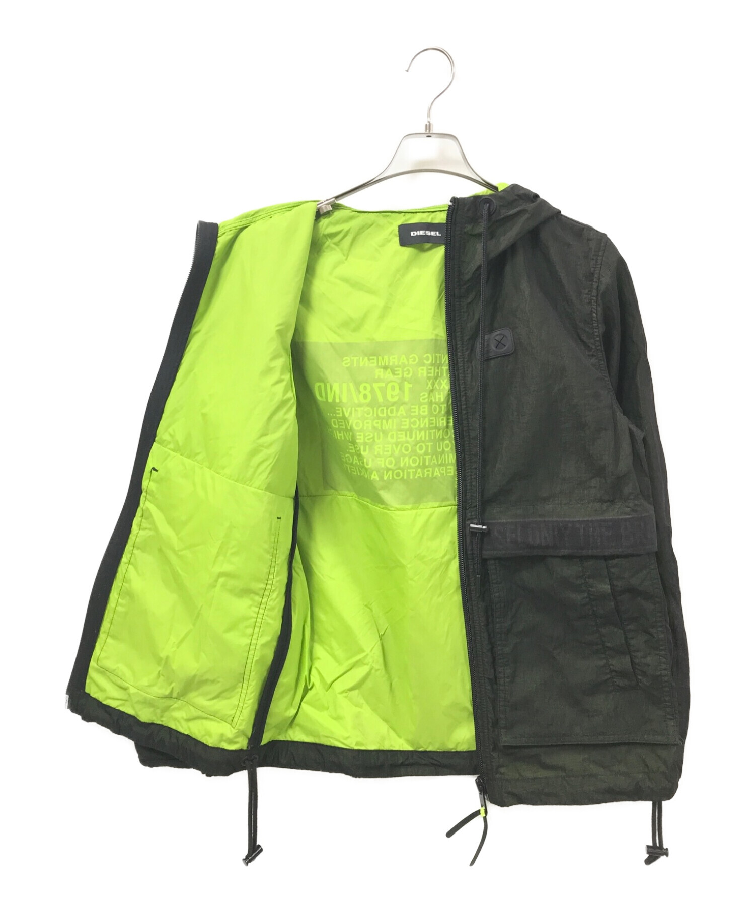 DIESEL (ディーゼル) フード付きバックプリントナイロンフルジップジャケット グリーン サイズ:XS