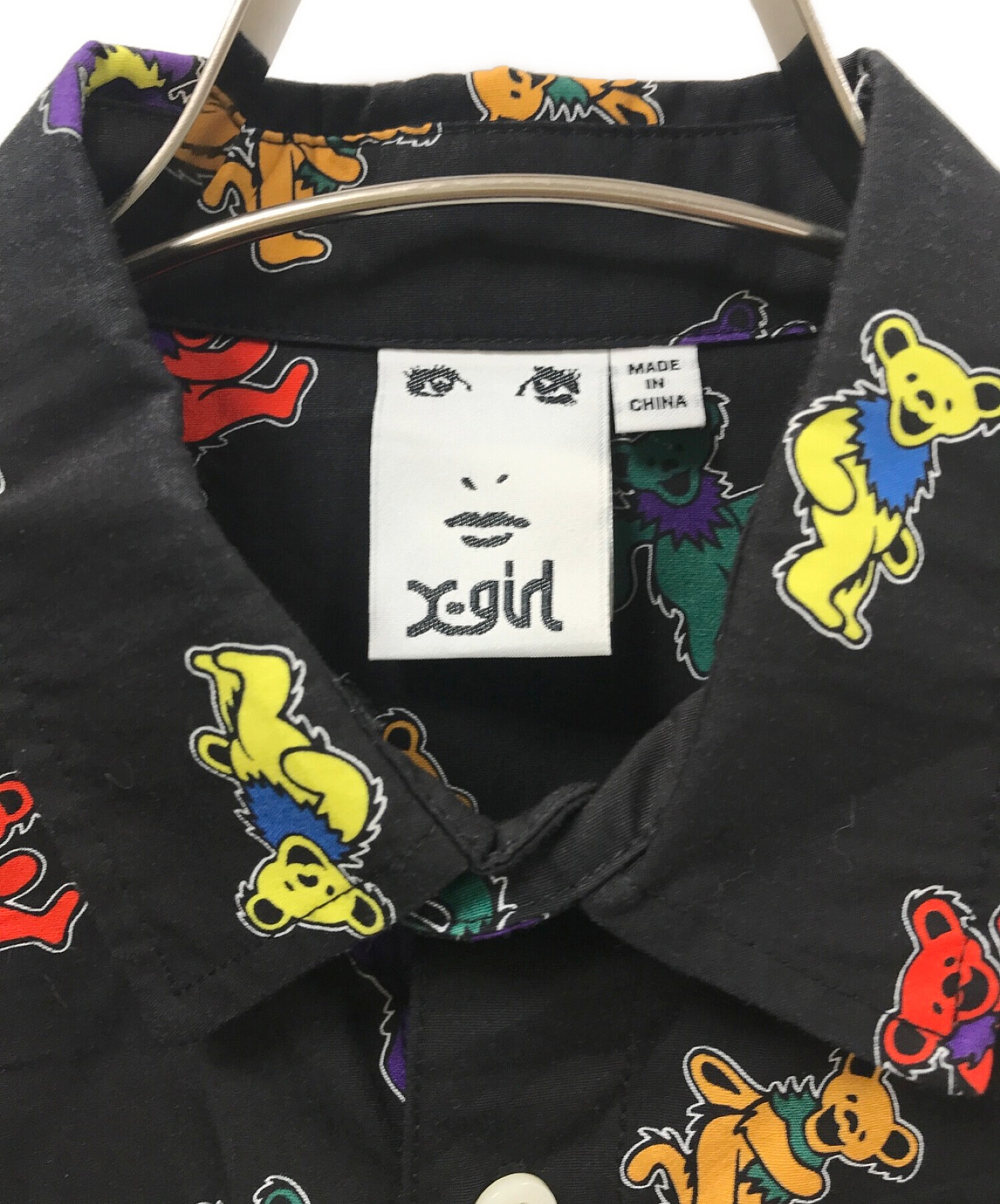 X-GIRL (エックスガール) 半袖シャツ/GRATEFUL DEAD/デッドベアー柄シャツ ブラック サイズ:1