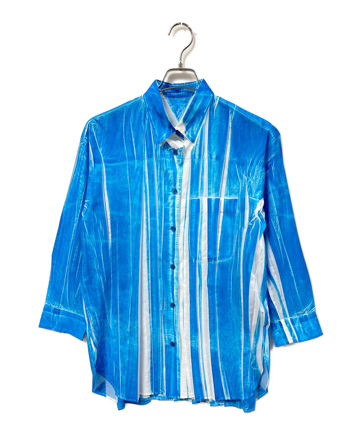 ISSEY MIYAKE (イッセイミヤケ) 90S グラデーションプリーツシャツ ブルー×ホワイト サイズ:Ｍ