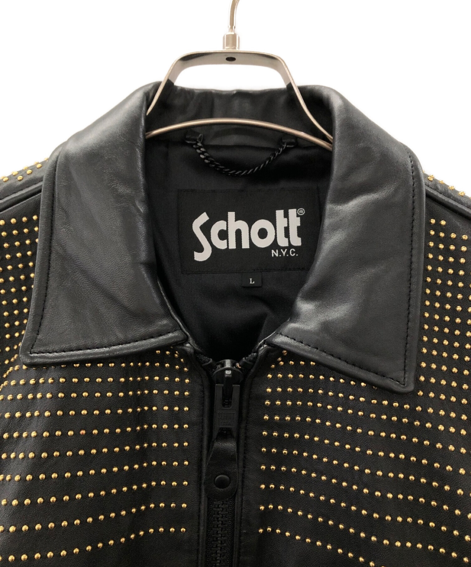 Schott (ショット) スタッズ付レザージャケット ブラック サイズ:L