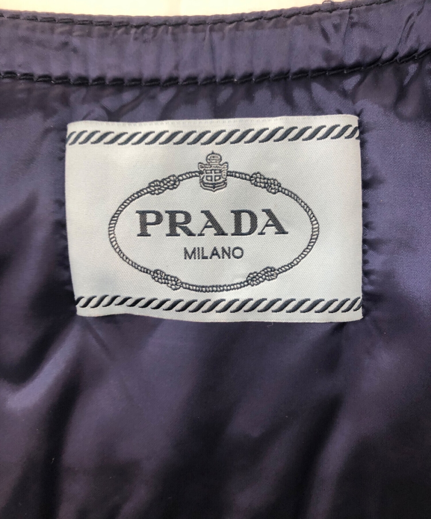 中古・古着通販】PRADA (プラダ) ノーカラーダウンジャケット ネイビー