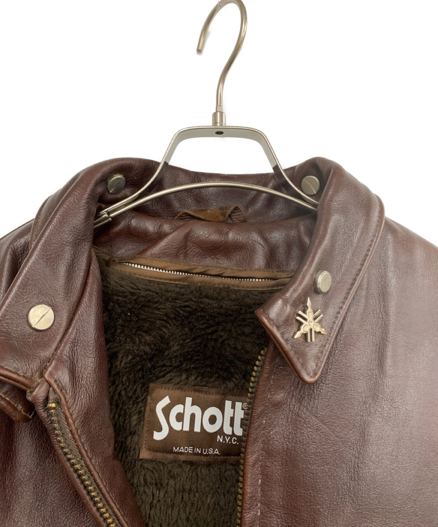 Schott レザーPコート size40 ブラウン USA製身幅約57cm