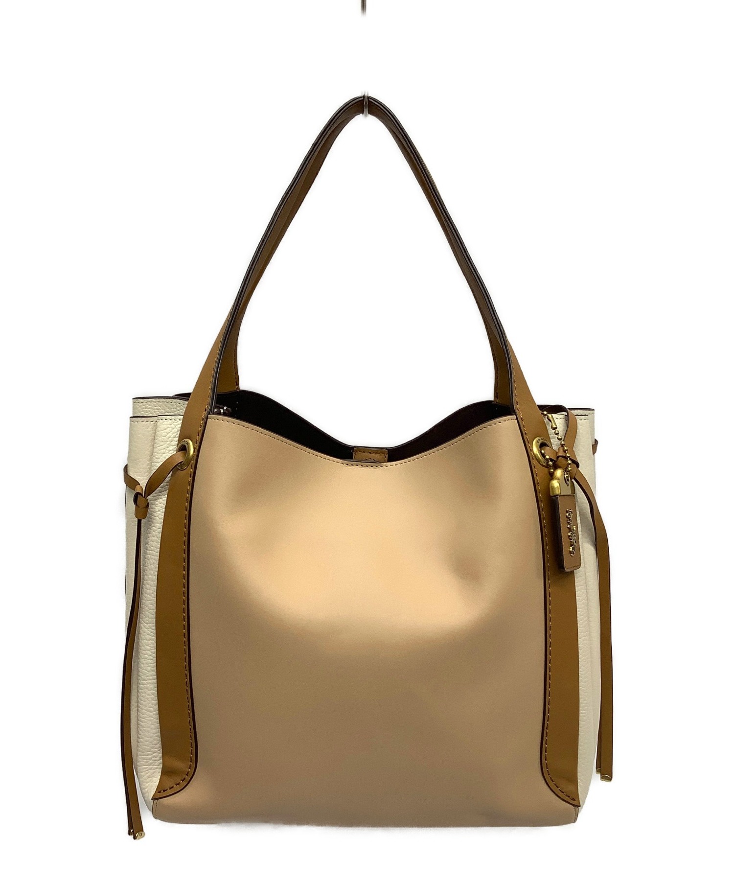 COACH (コーチ) レザーハンドバッグ ベージュ×ホワイト Harmony Hobo in Colorblock 53353 レザー