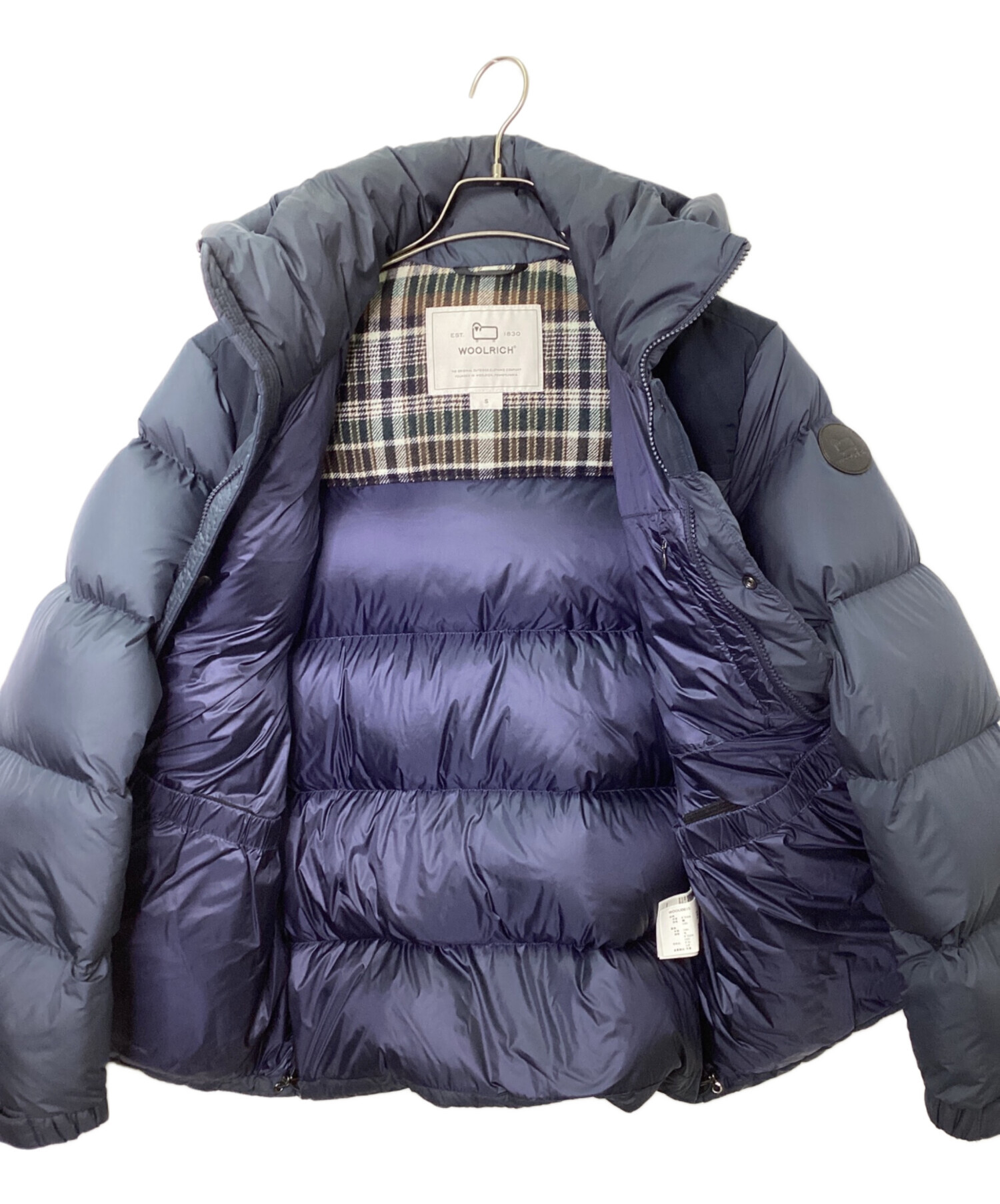 中古】ウールリッチ WOOLRICH ウールポリエステル チェック シャツジャケット ダウンジャケット まる ネイビーxグレー【サイズ