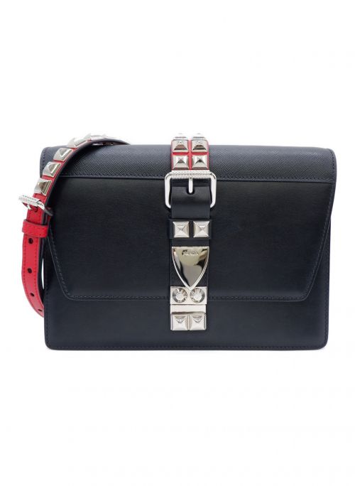 中古・古着通販】PRADA (プラダ) スタッズショルダーバッグ ブラック