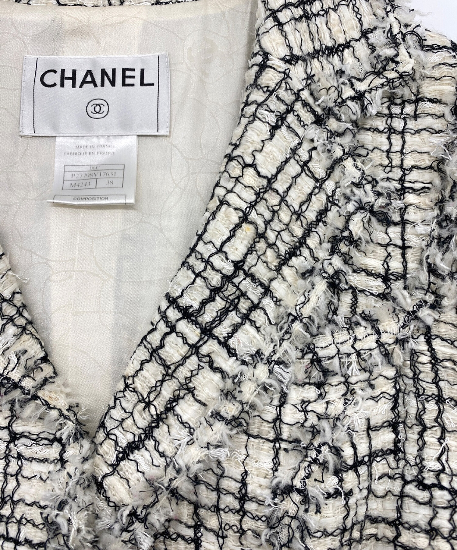 CHANEL (シャネル) ツイードジャケット アイボリー×ブラック サイズ:38