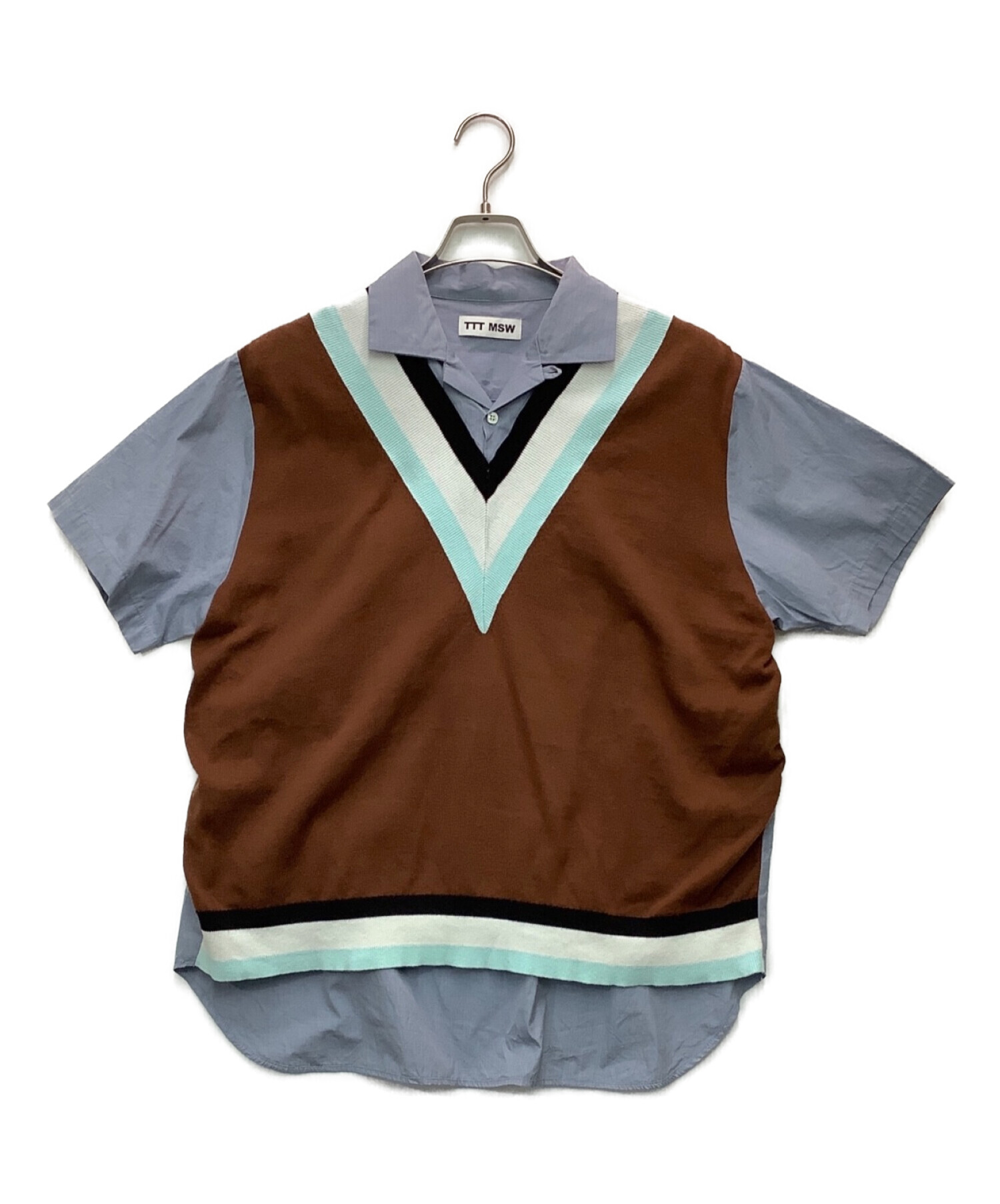 中古・古着通販】TTT MSW (ティー) Knit vest docking shirt ブルー