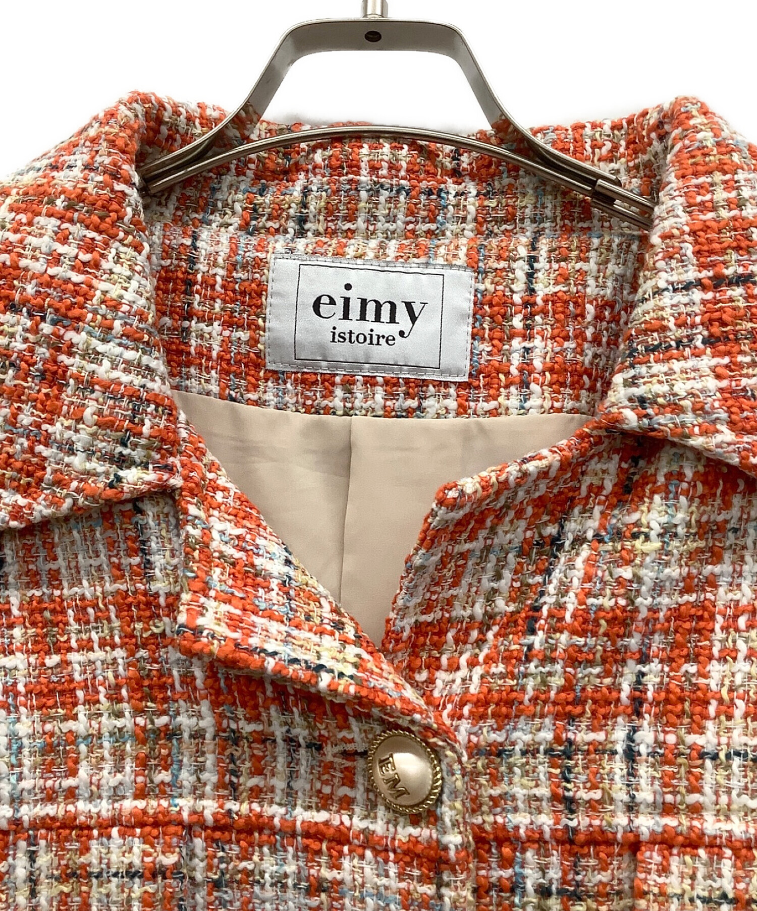 eimy istoire (エイミーイストワール) スプリングツイードジャケット ホワイト×オレンジ サイズ:F