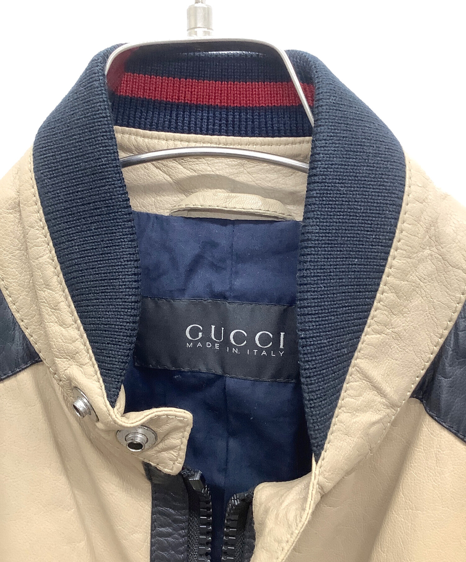 中古・古着通販】GUCCI (グッチ) シングルライダースジャケット ベージュ×ネイビー サイズ:48｜ブランド・古着通販  トレファク公式【TREFAC FASHION】スマホサイト