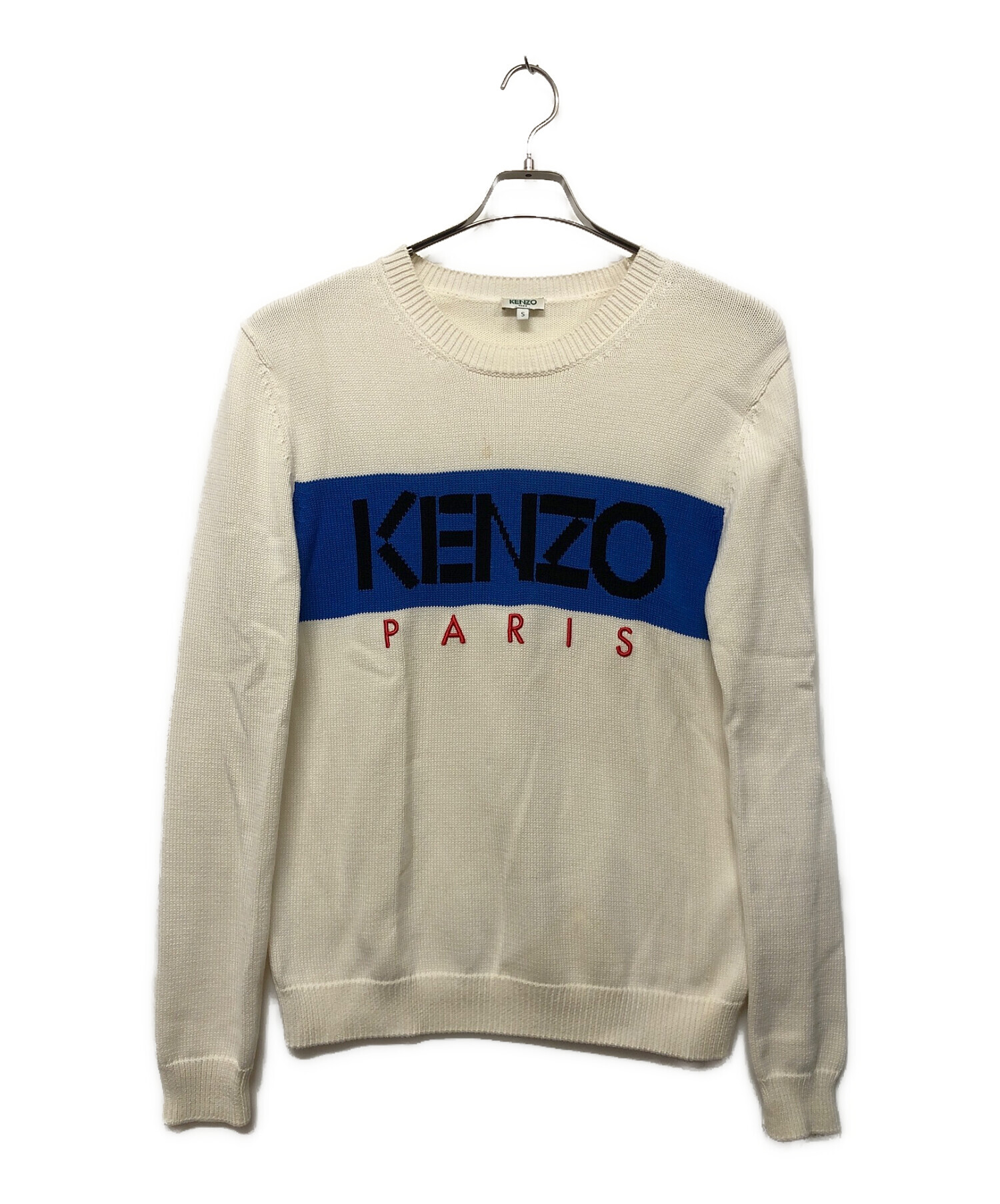 KENZO (ケンゾー) クルーネックニット ホワイト×ブルー サイズ:S