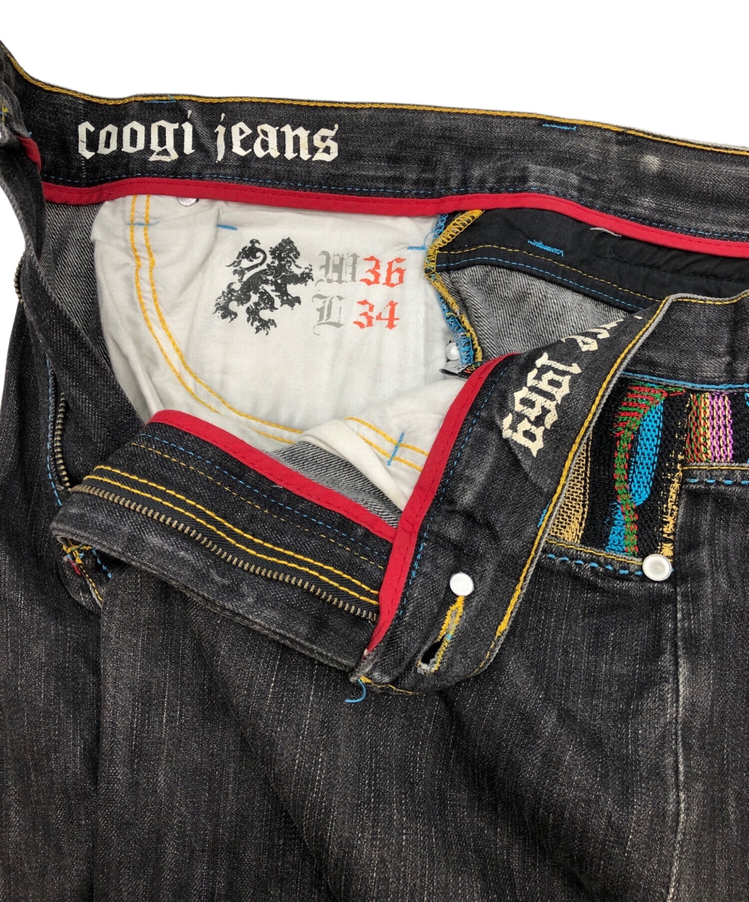 中古・古着通販】Coogi (クージー) 刺繍バギーデニムパンツ ブラック×マルチカラー サイズ:SIZE 91(W36）｜ブランド・古着通販  トレファク公式【TREFAC FASHION】スマホサイト