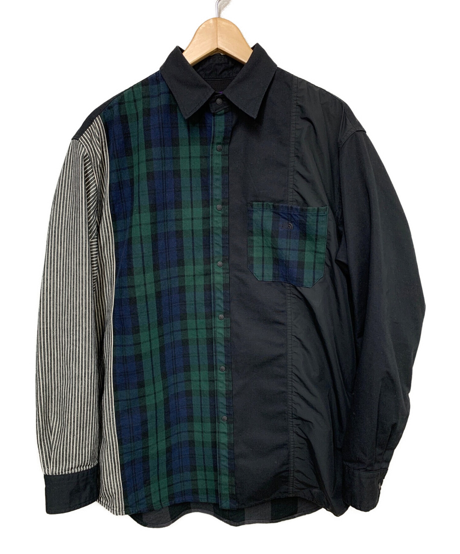 THE NORTHFACE PURPLELABEL (ザノースフェイス パープルレーベル) Plaid Patchwork Shirt  (プレイドパッチワークシャツ) ブラック サイズ:size M