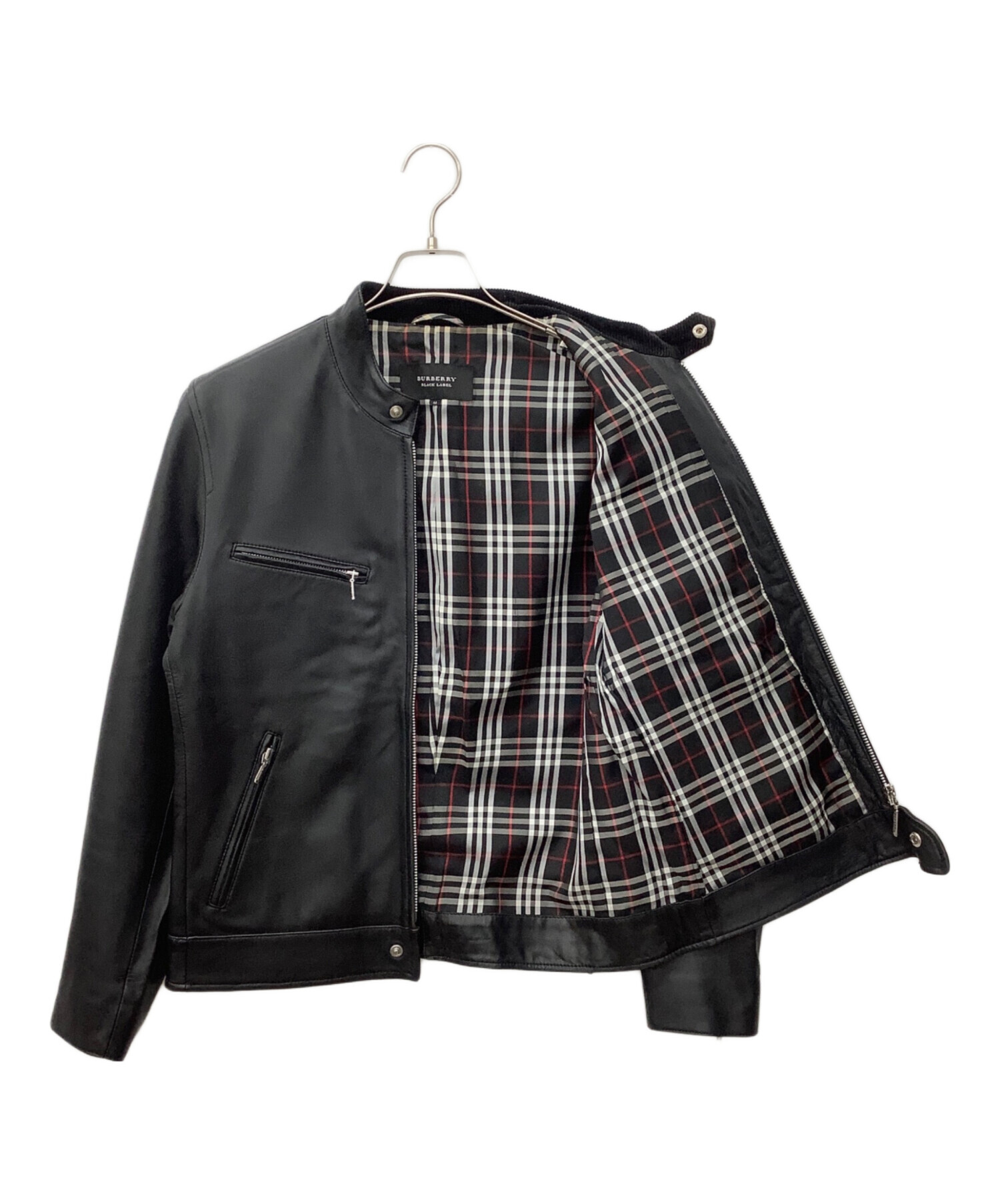 中古・古着通販】BURBERRY BLACK LABEL (バーバリーブラックレーベル) シープレザーシングルライダースジャケット ブラック サイズ:М｜ブランド・古着通販  トレファク公式【TREFAC FASHION】スマホサイト