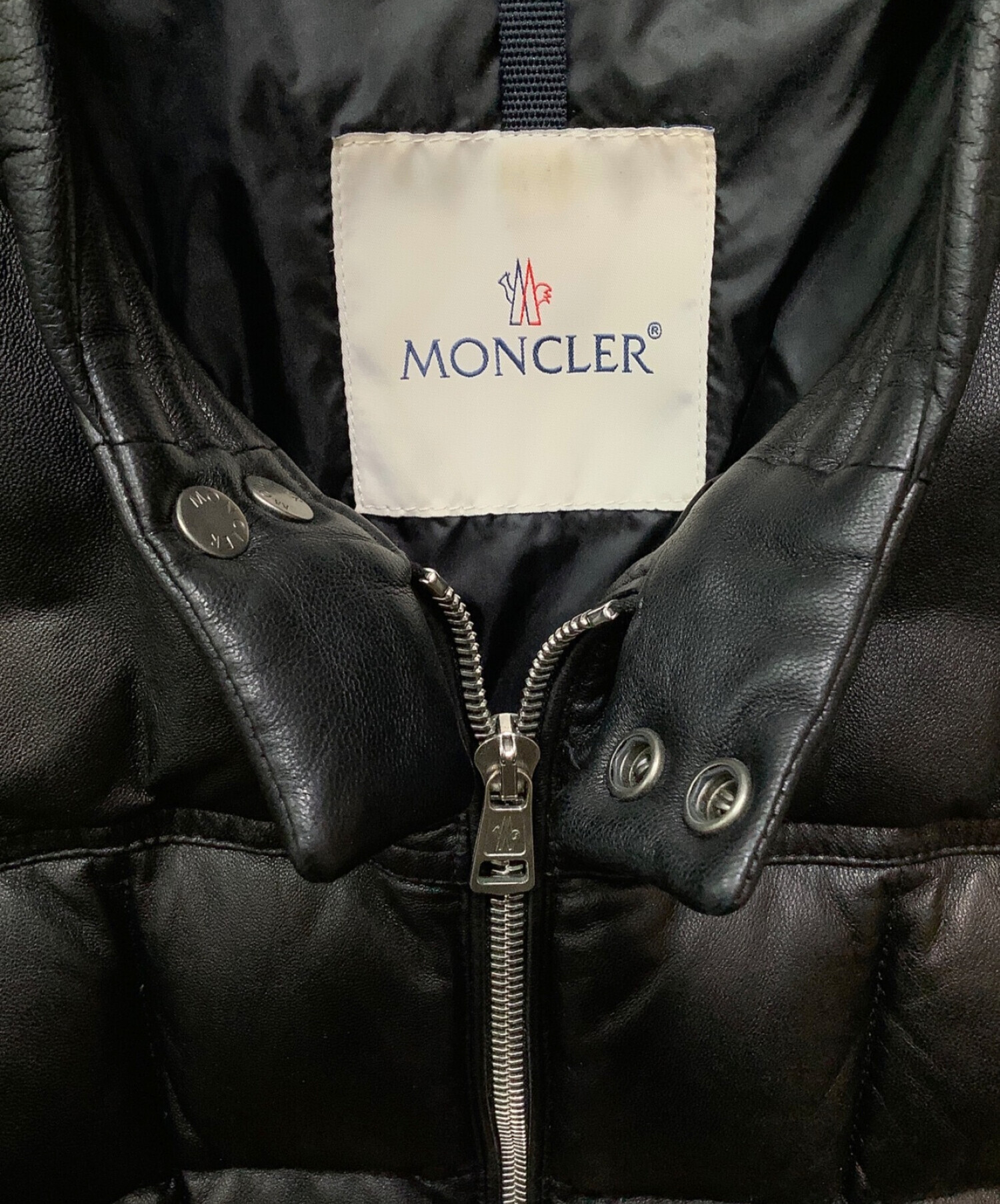 MONCLER (モンクレール) ムートンレザーダウンジャケット ブラック サイズ:4