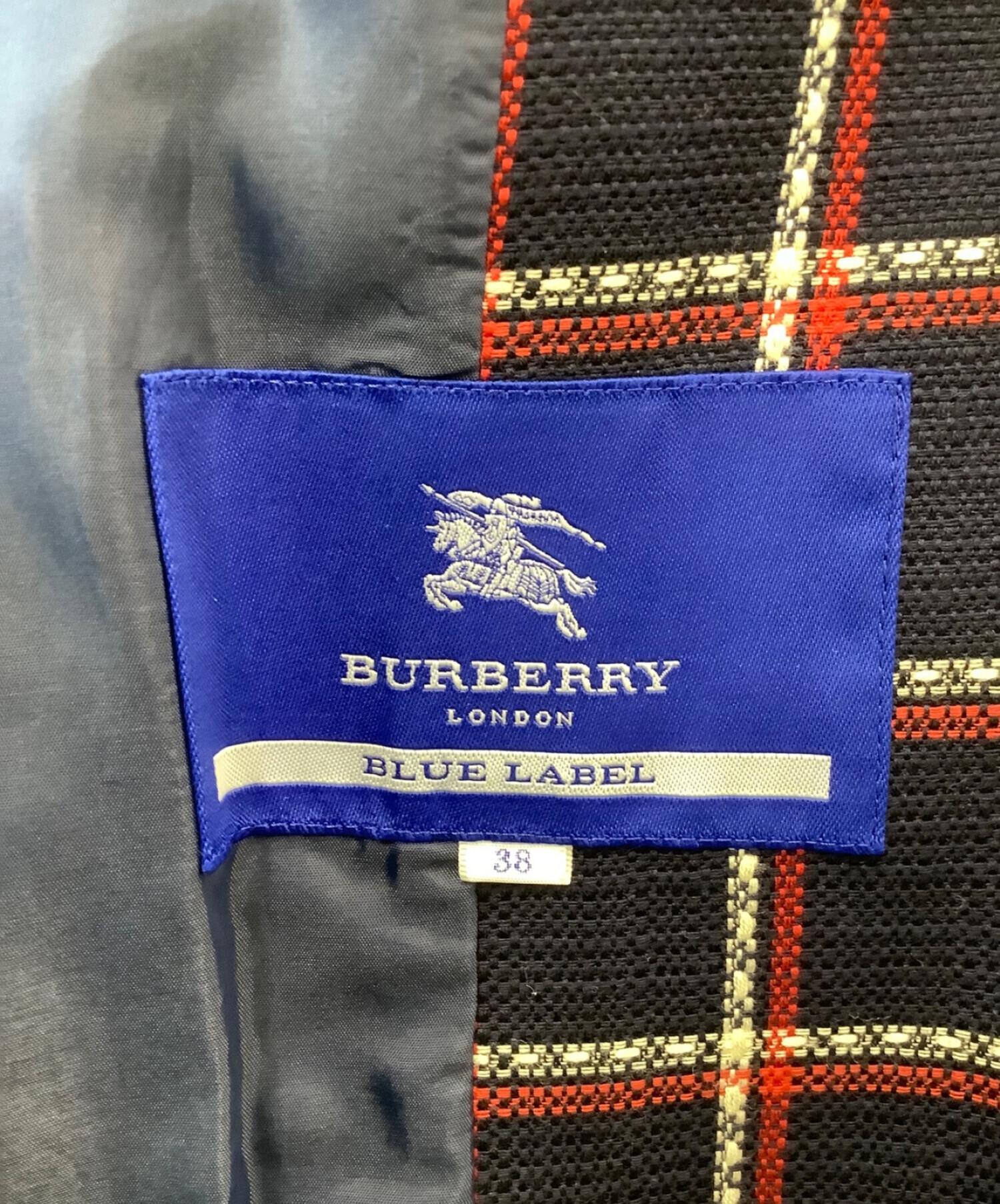 BURBERRY BLUE LABEL (バーバリーブルーレーベル) チェックプリーツコート ネイビー×レッド サイズ:38