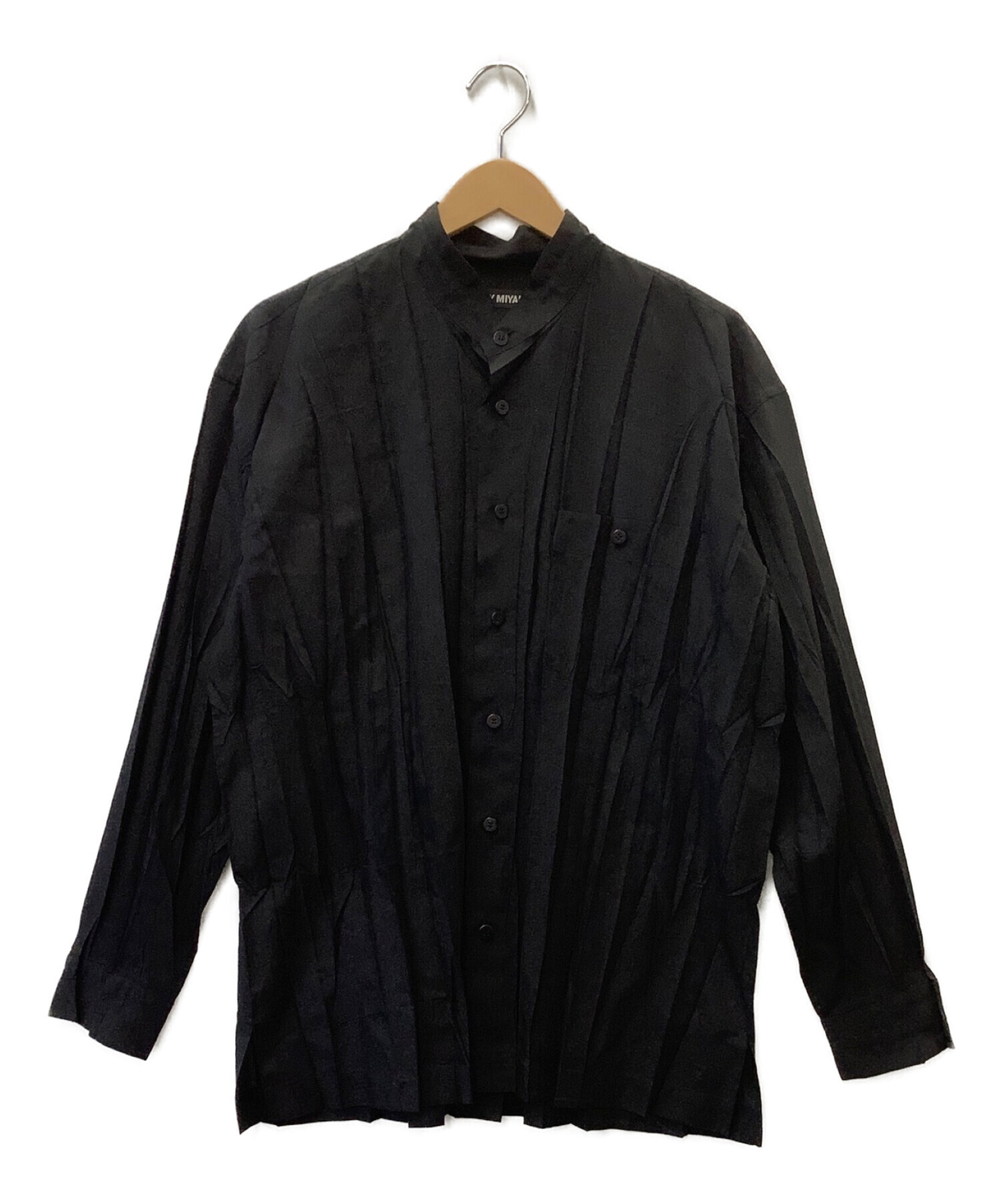 ISSEY MIYAKE (イッセイミヤケ) プリーツバンドカラーシャツ ブラック サイズ:2