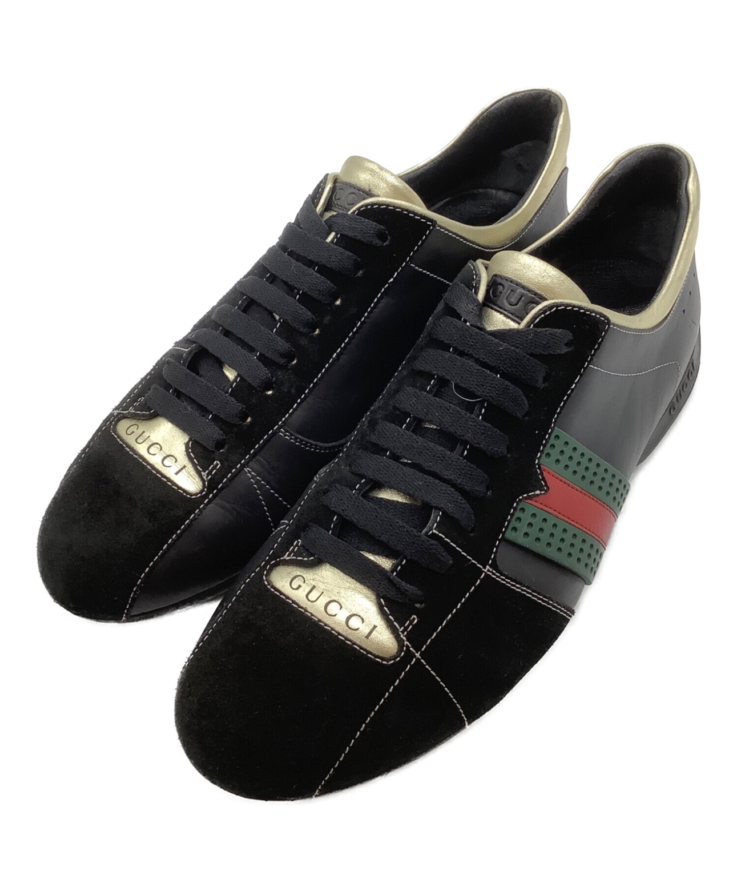 中古・古着通販】GUCCI (グッチ) レザースニーカー ブラック サイズ:7