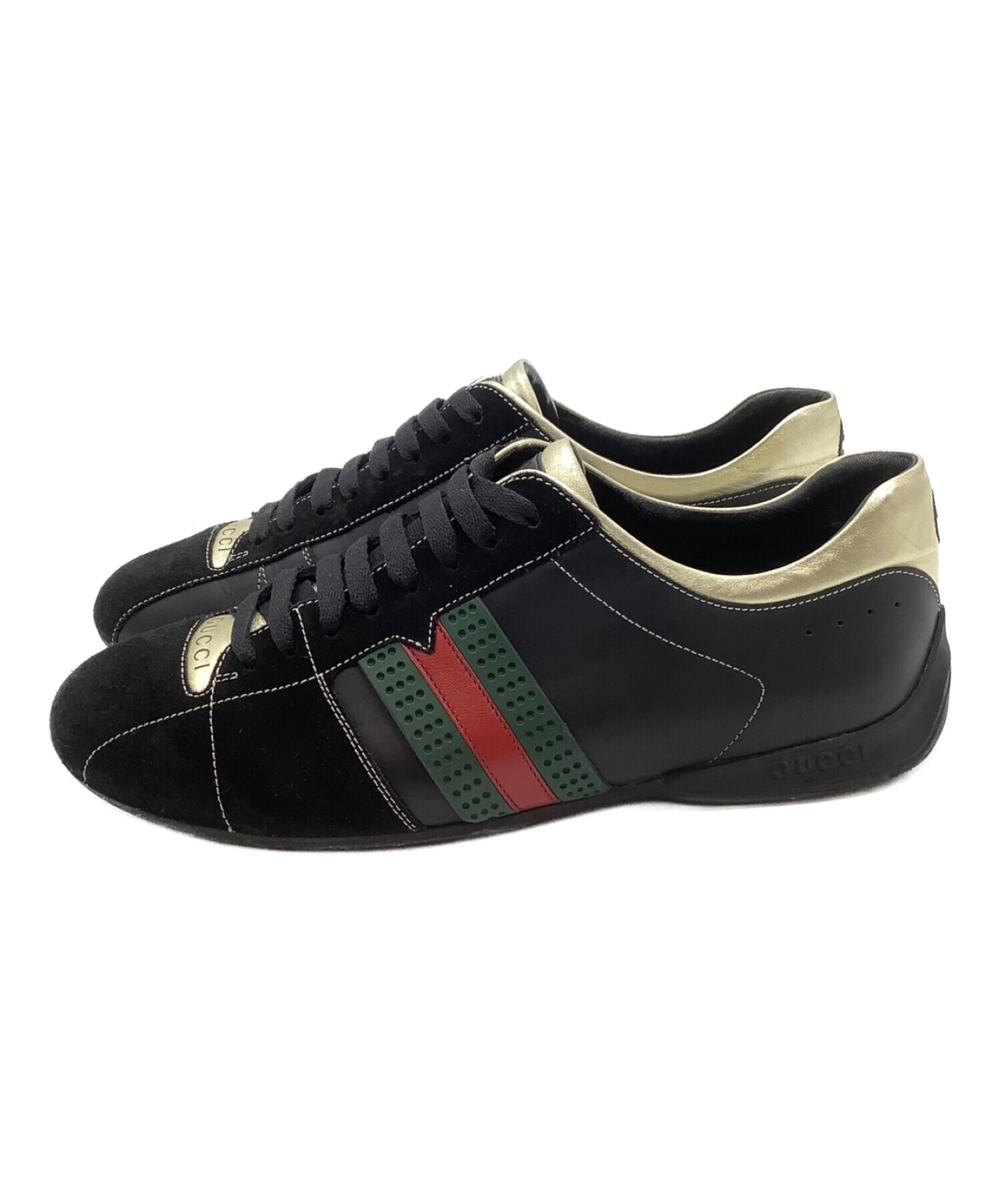 中古・古着通販】GUCCI (グッチ) レザースニーカー ブラック サイズ:7