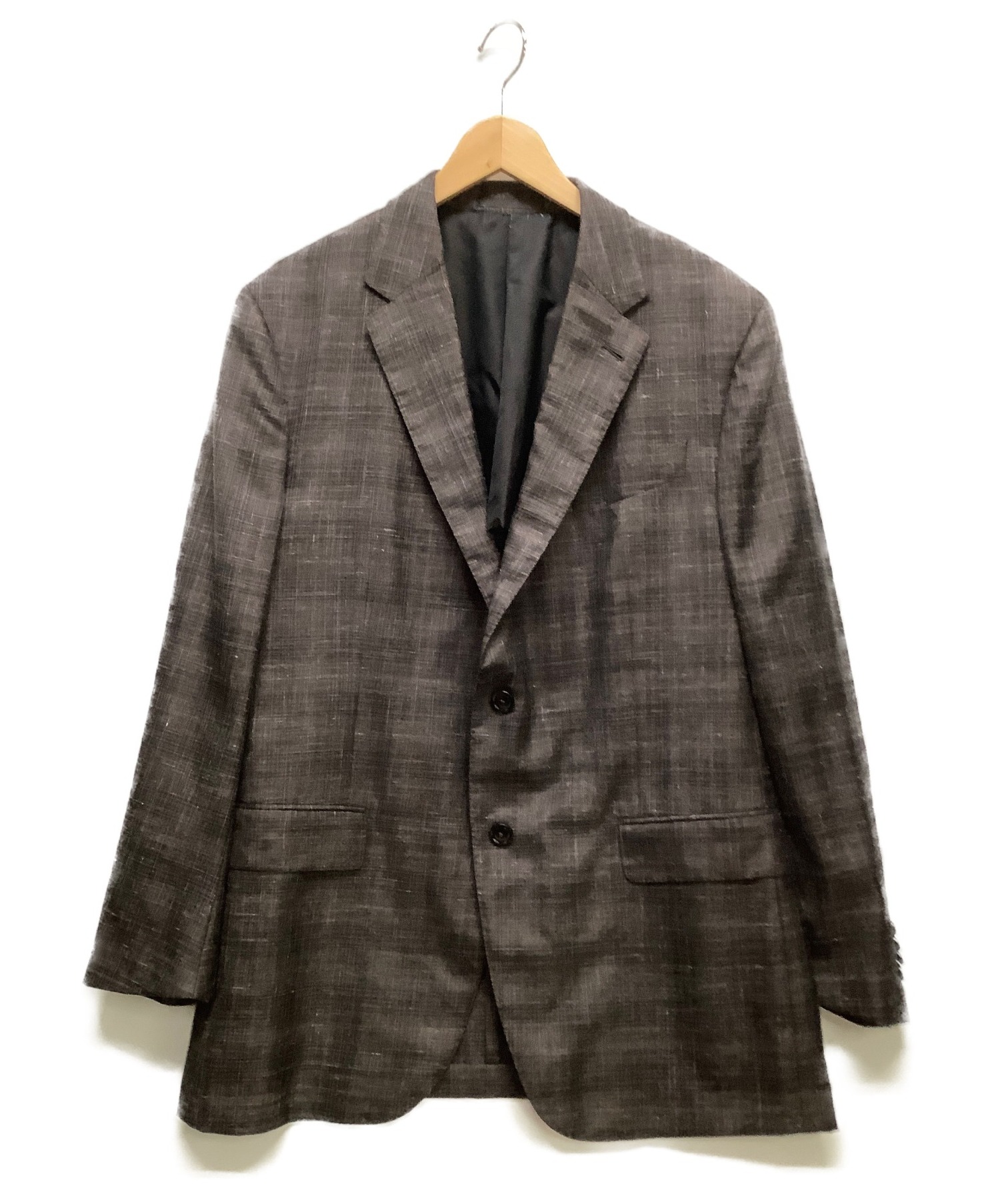 ERMENEGILDO ZEGNA (エルメネジルド・ゼニア) 2Bジャケット ブラウン サイズ:7-56R カシミヤ/シルク/リネン