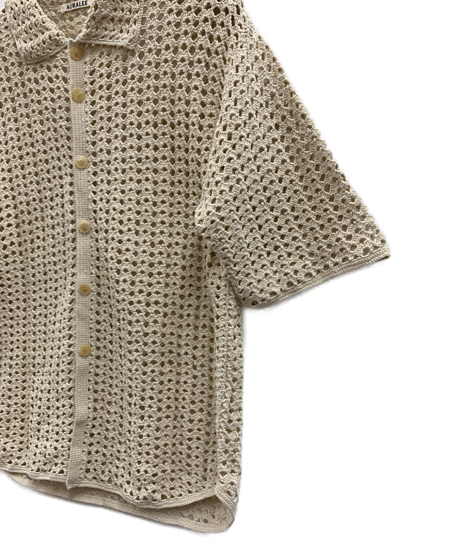 AURALEE (オーラリー) HAND CROCHET COTTON KNIT HALF SLEEVE SHIRT ベージュ サイズ:S