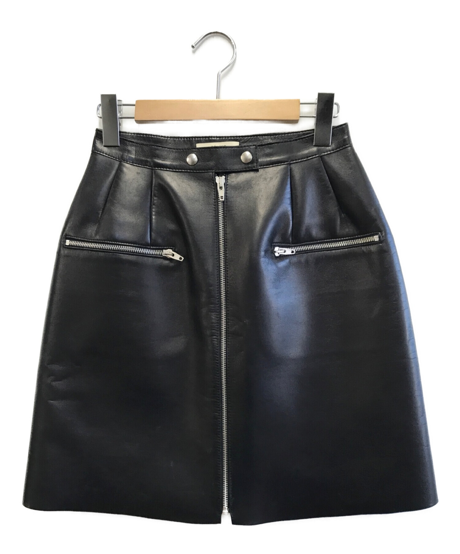 CELINE (セリーヌ) レザースカート ブラック サイズ:34