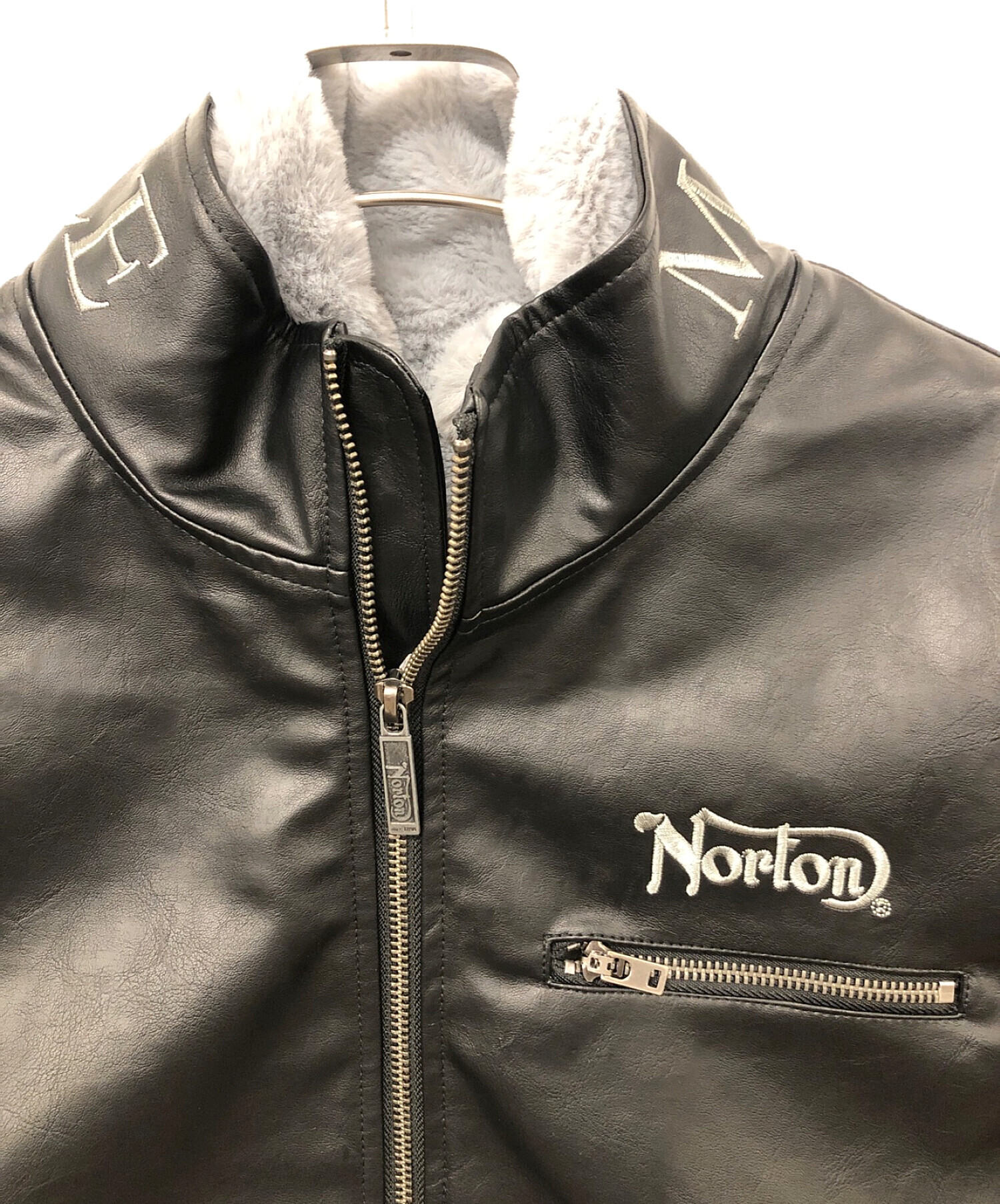Norton (ノートン) フェイクレザージャケット ブラック×グレー サイズ:L 未使用品