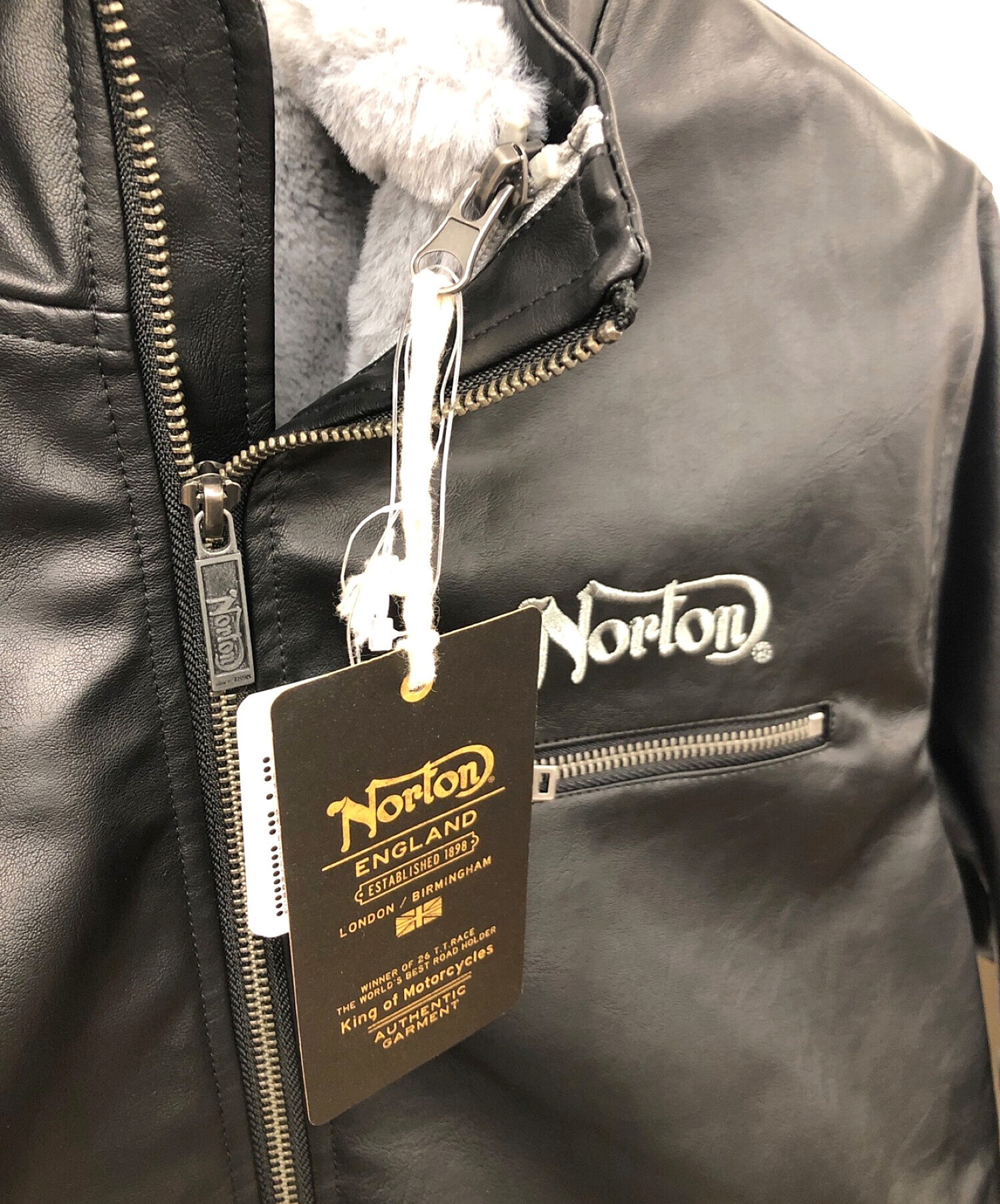 Norton (ノートン) フェイクレザージャケット ブラック×グレー サイズ:L 未使用品