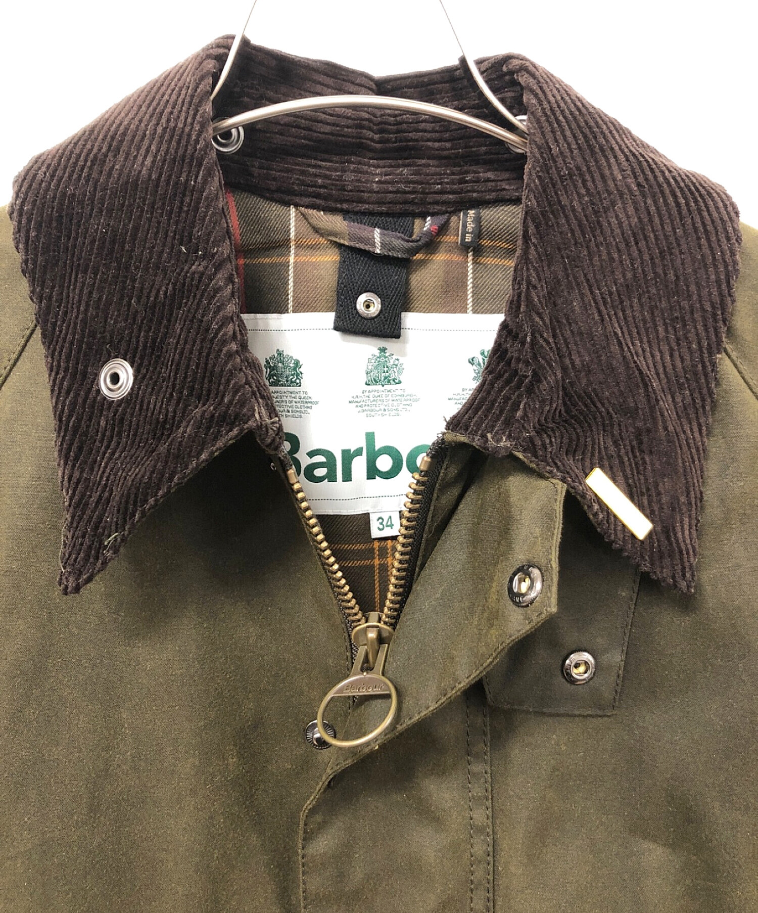 Barbour (バブアー) ワックスジャケット カーキ×ブラウン サイズ:34