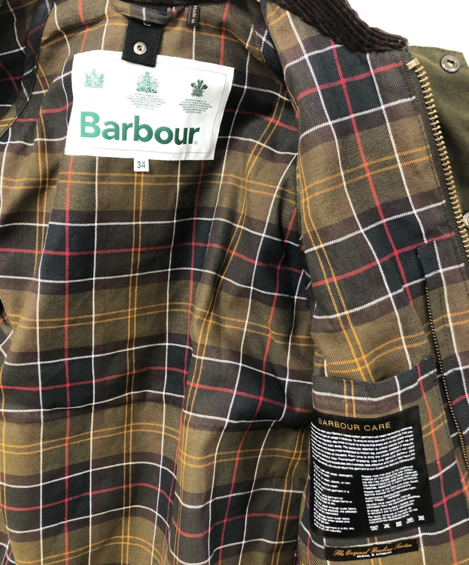 中古・古着通販】Barbour (バブアー) ワックスジャケット カーキ×ブラウン サイズ:34｜ブランド・古着通販 トレファク公式【TREFAC  FASHION】スマホサイト