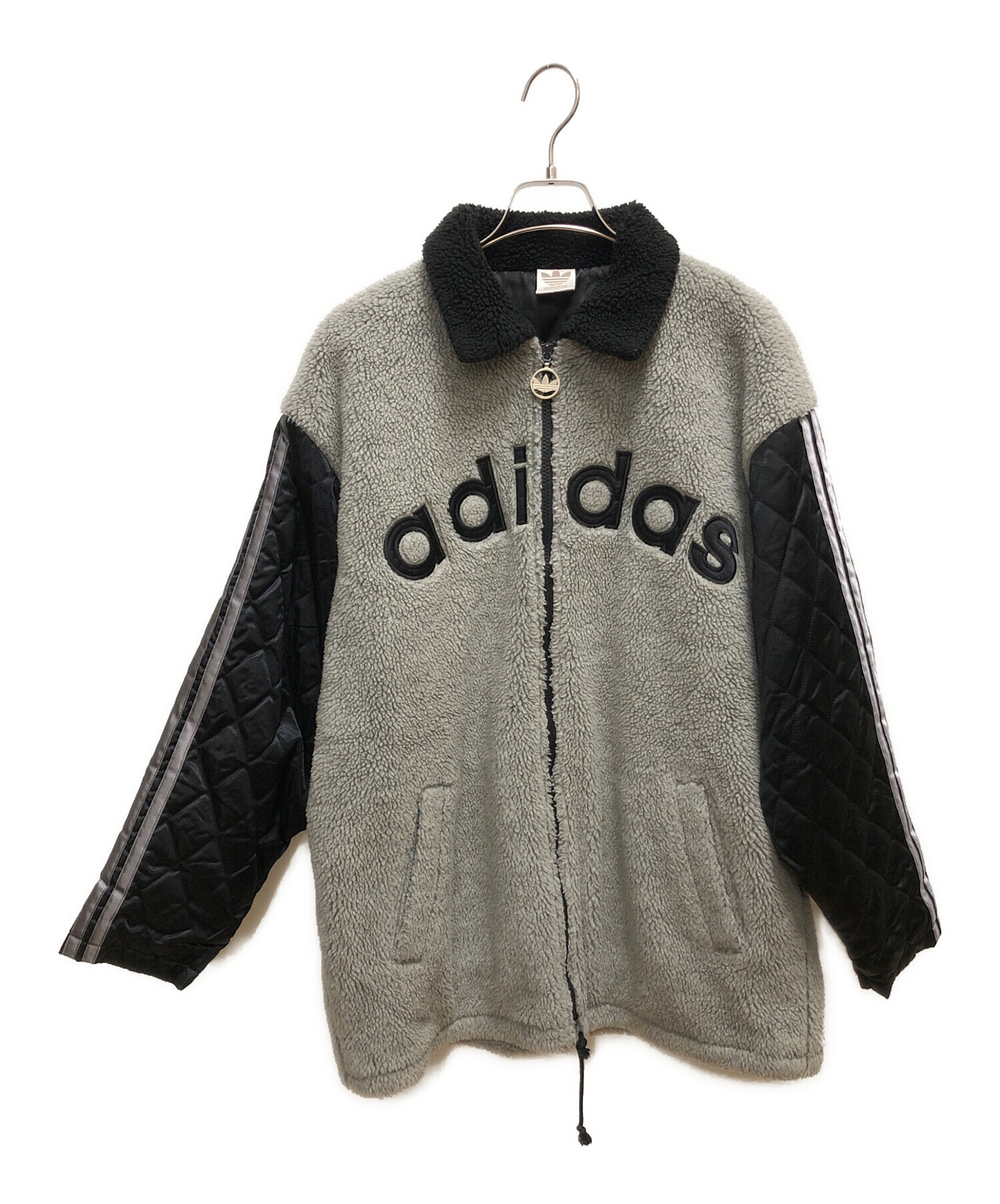 adidas (アディダス) ボアジャケット グレー×ブラック サイズ:SIZE S-M