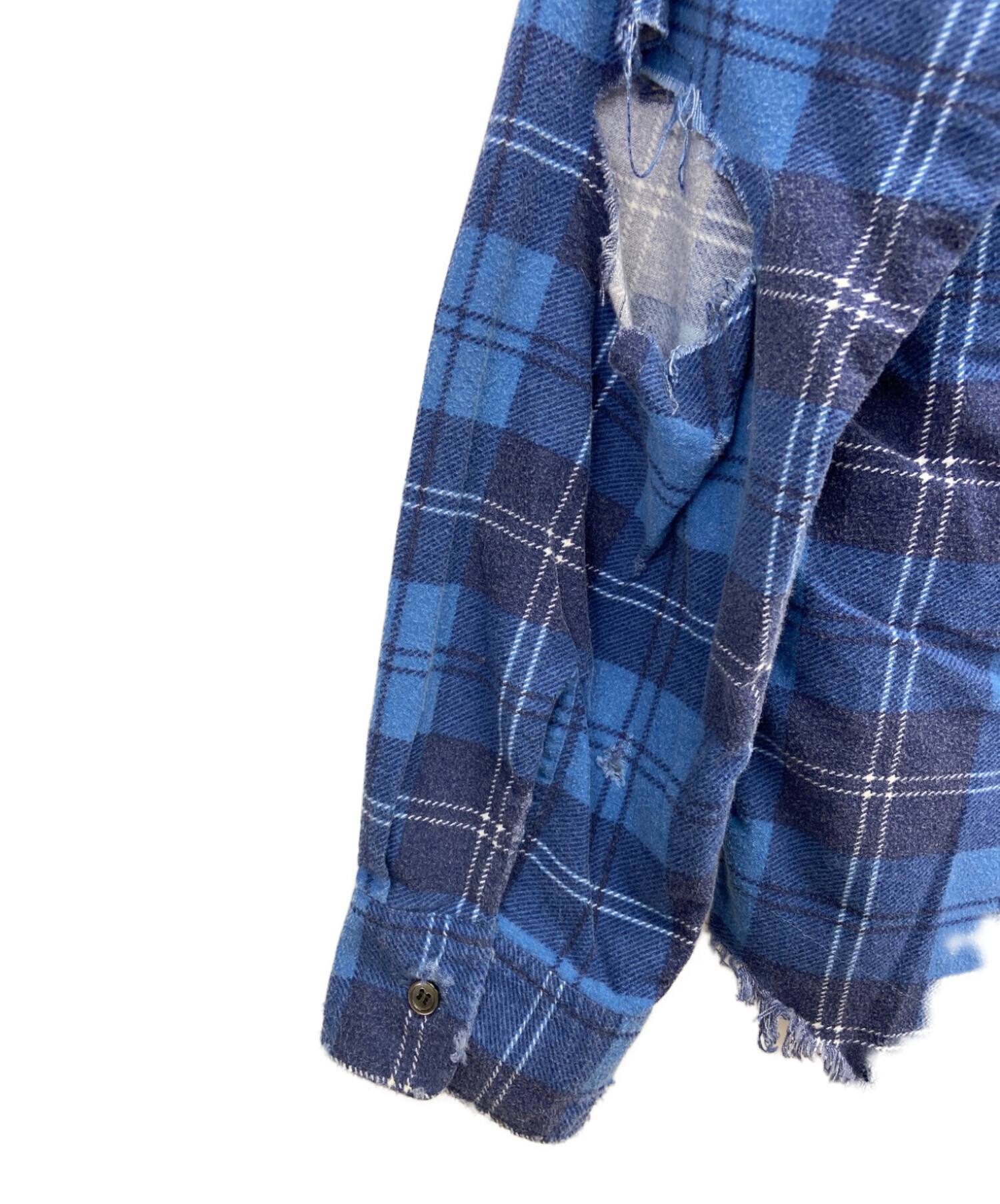 UNUSED (アンユーズド) ダメージチェックネルシャツ ブルー サイズ:S