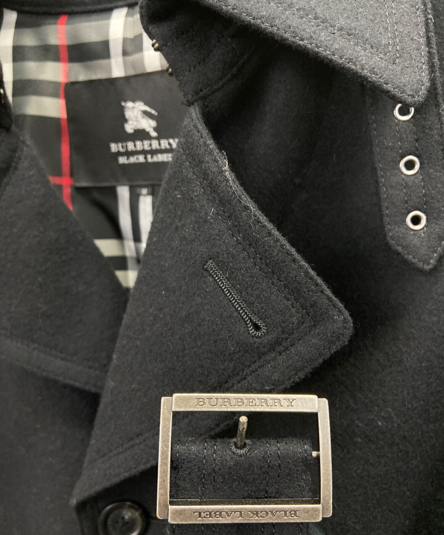 BURBERRY BLACK LABEL (バーバリーブラックレーベル) ウールシングルレンチコート ブラック サイズ:M