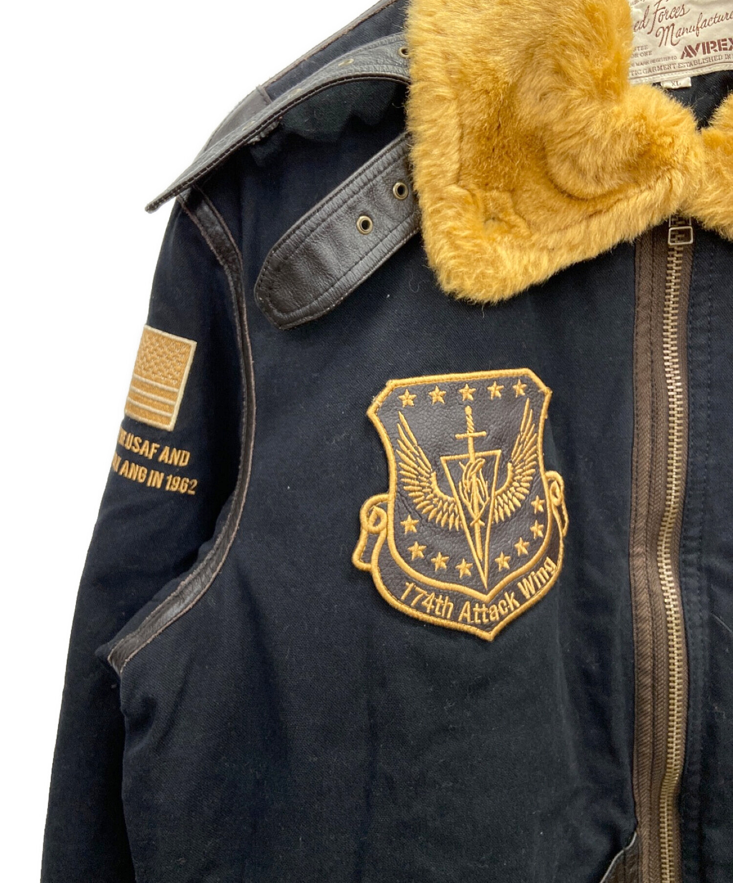 AVIREX (アヴィレックス) AIR NATIONAL GUARD COTTON B-3 ブラック×ブラウン サイズ:XL