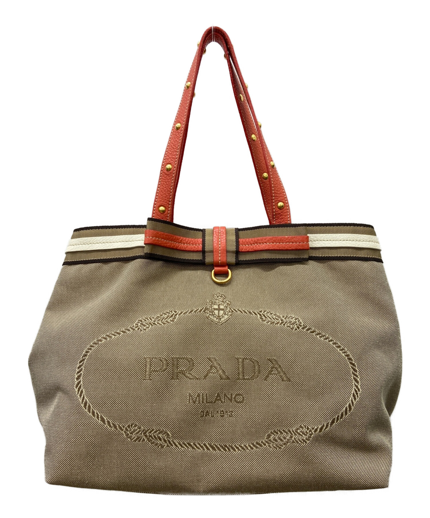 中古・古着通販】PRADA (プラダ) ハンドバッグ ベージュ×オレンジ ...