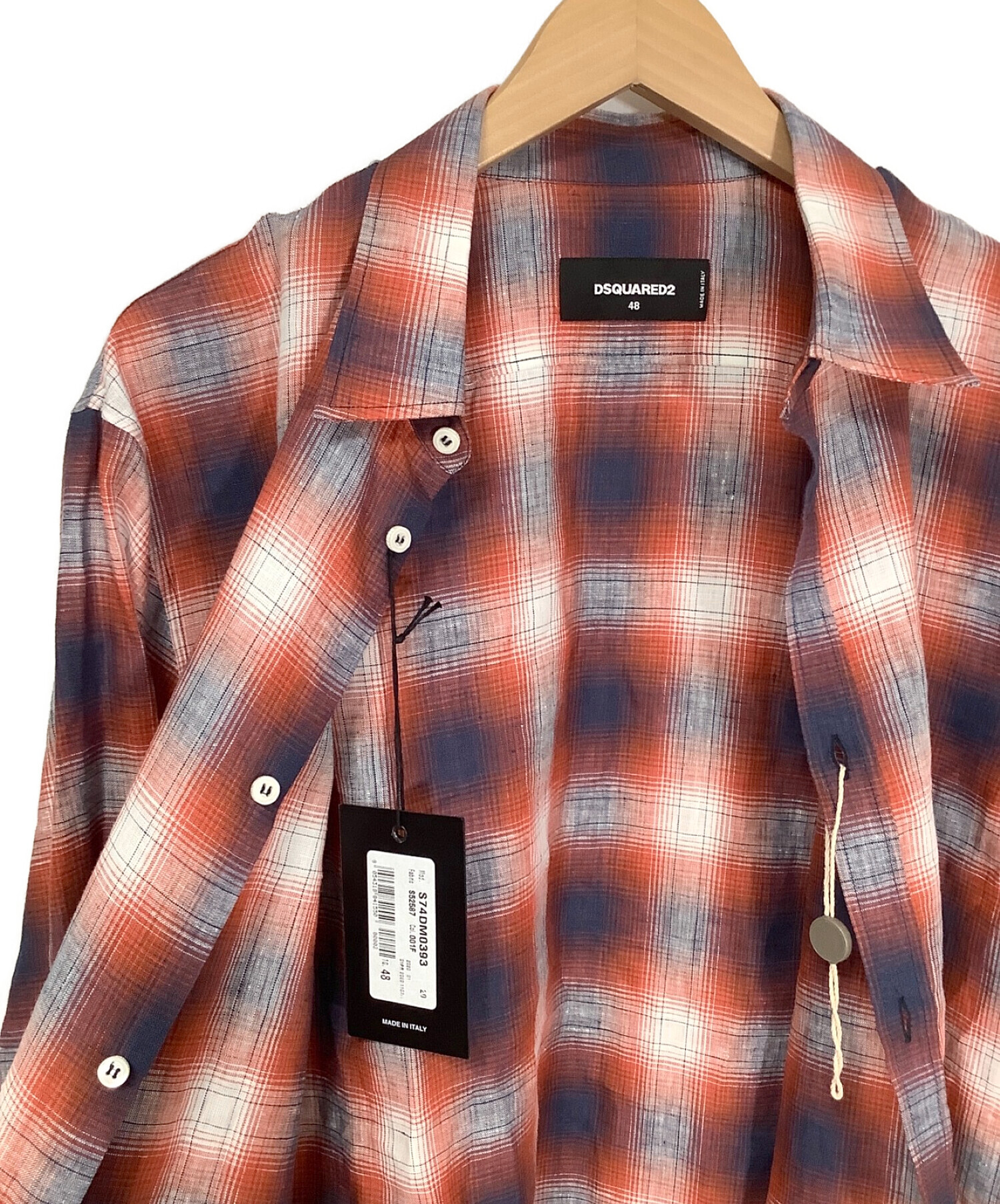 DSQUARED2 (ディースクエアード) リネンチェックシャツ レッド サイズ:48 未使用品