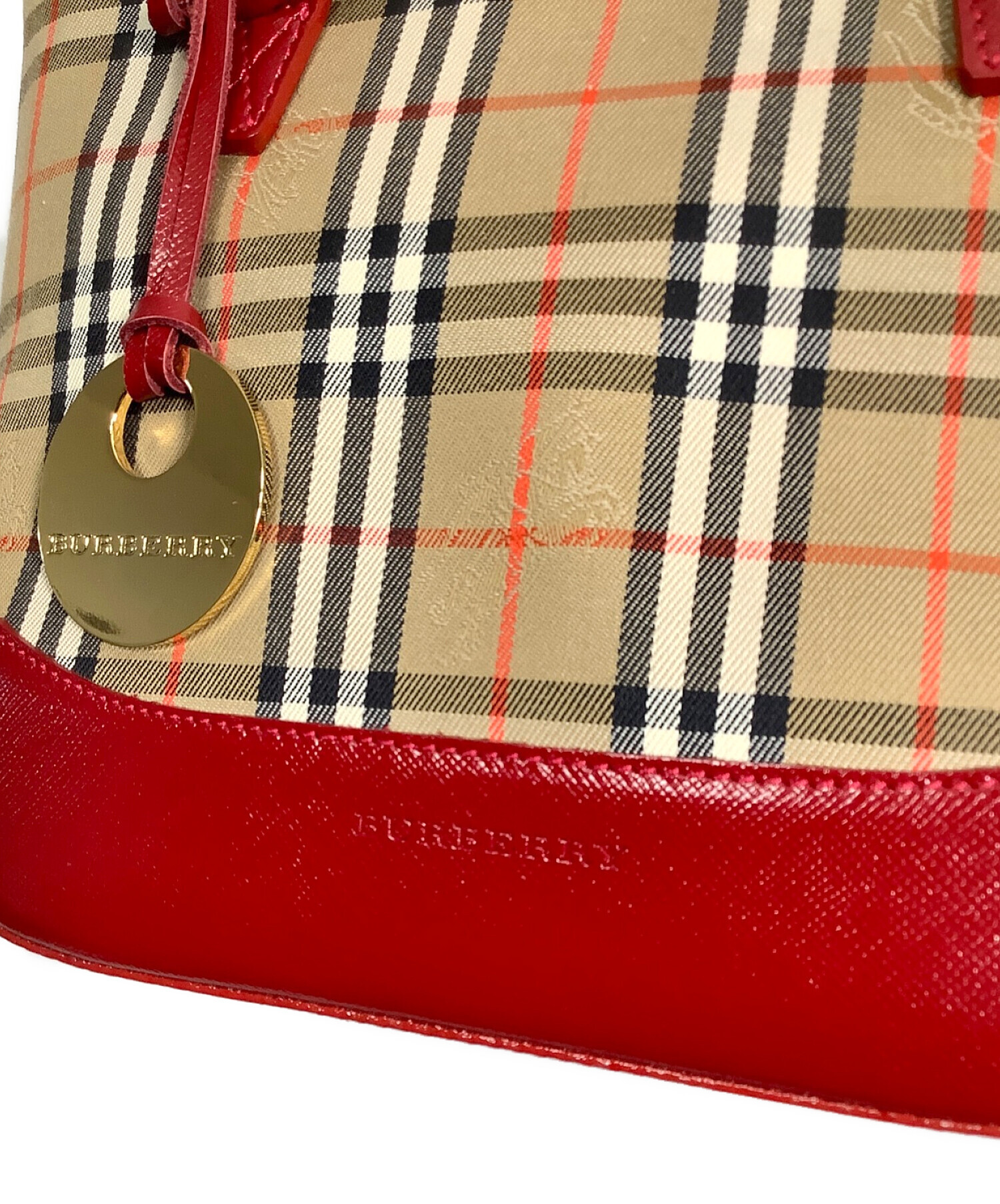 中古・古着通販】BURBERRY (バーバリー) ハンドバッグ ベージュ×レッド