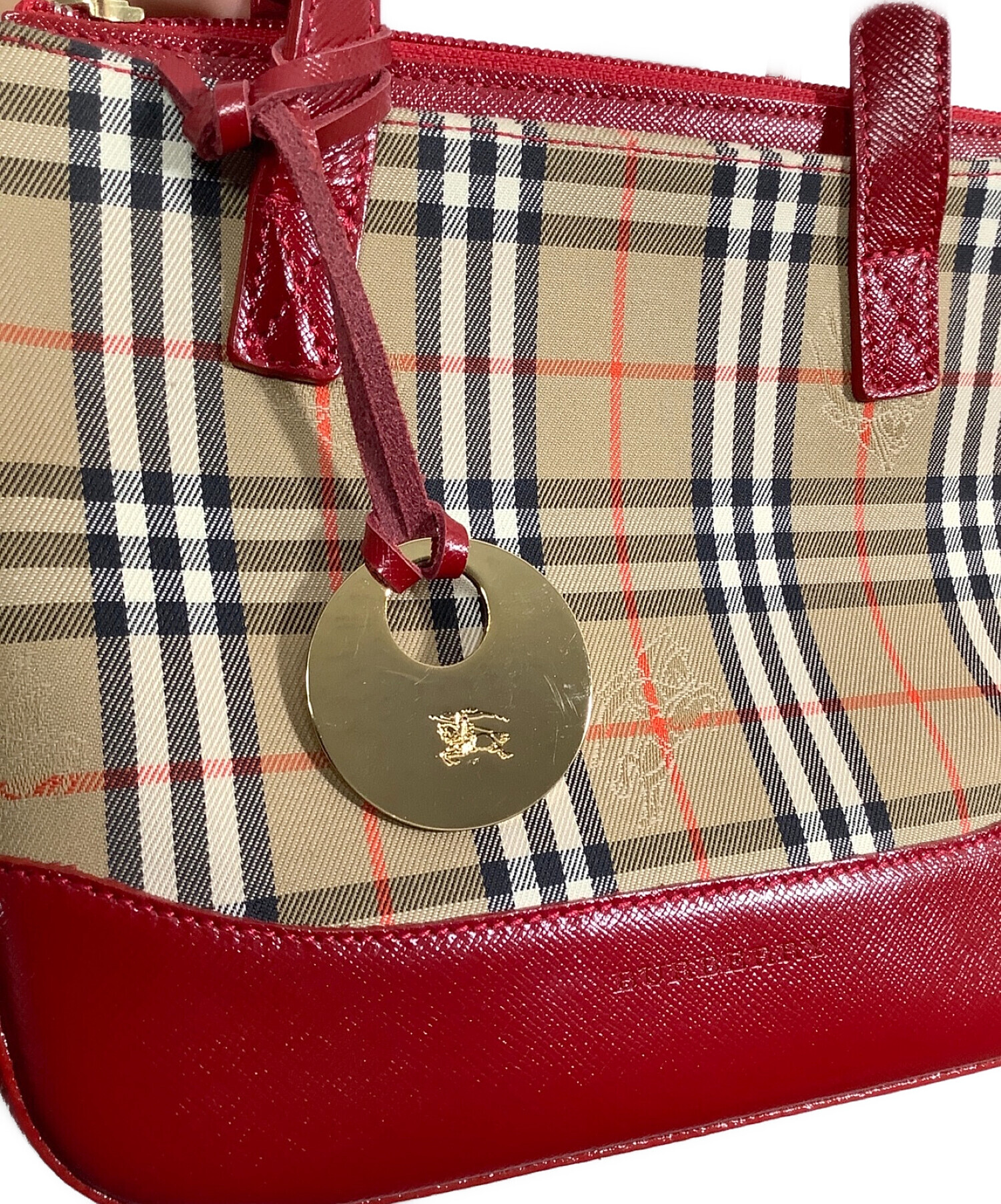 中古・古着通販】BURBERRY (バーバリー) ハンドバッグ ベージュ×レッド