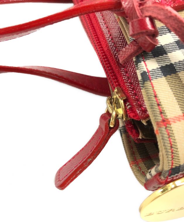 中古・古着通販】BURBERRY (バーバリー) ハンドバッグ ベージュ×レッド