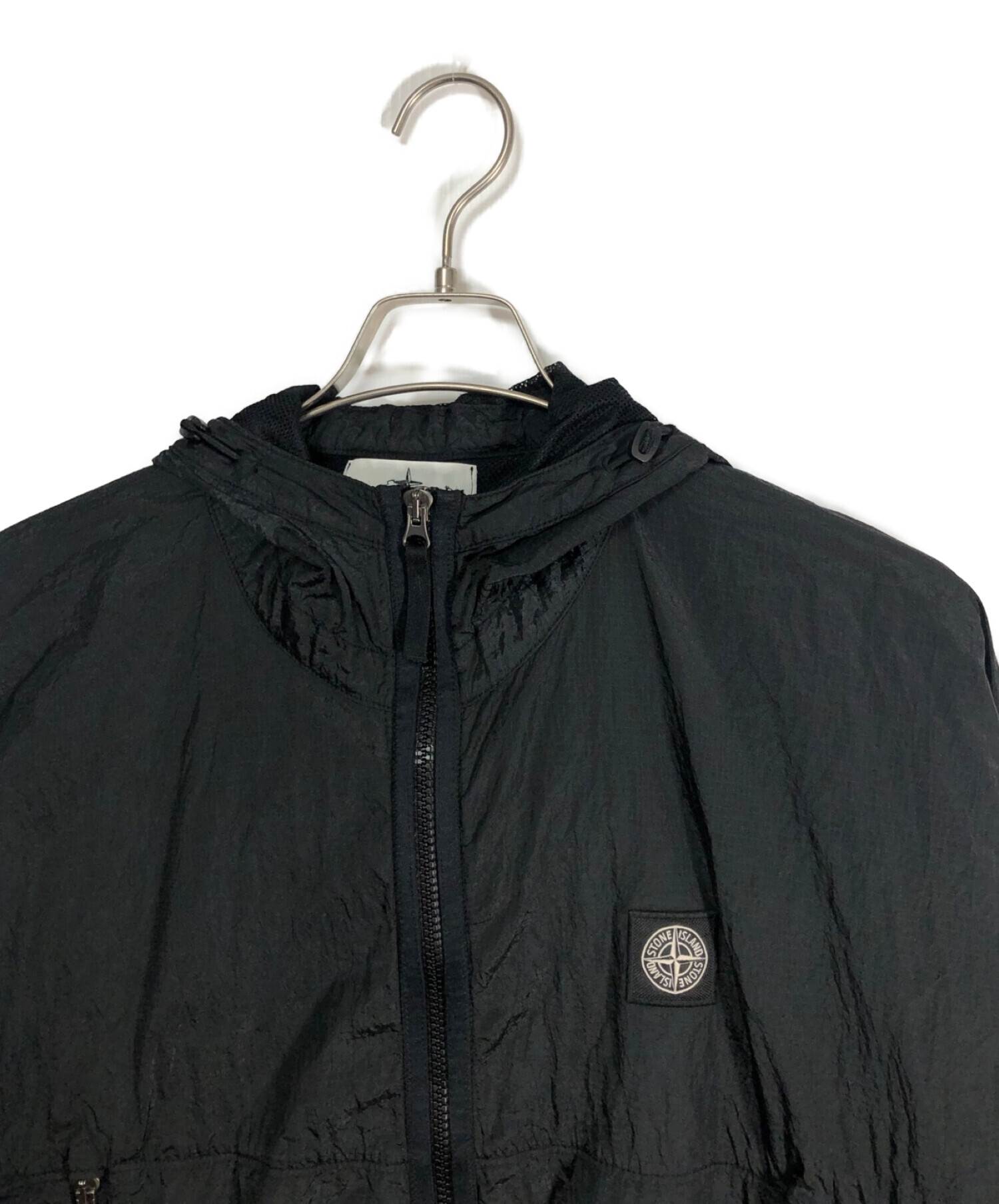 STONE ISLAND (ストーンアイランド) ナイロンリップストップジップアップフーディ ブラック サイズ:M