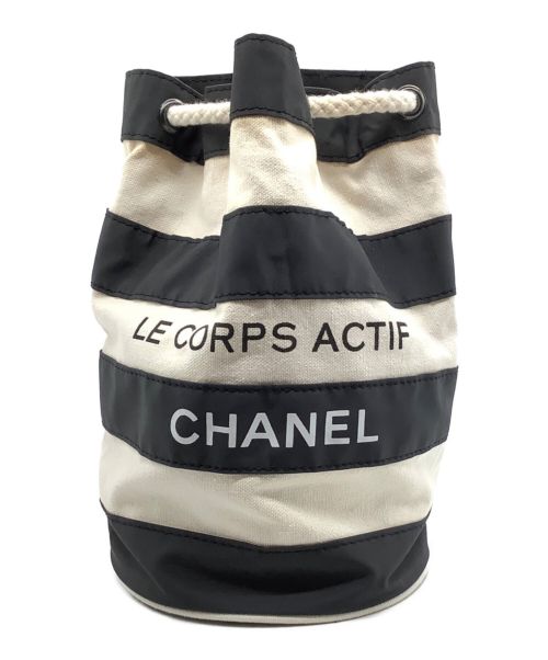 中古・古着通販】CHANEL (シャネル) ボーダー巾着バッグ ホワイト