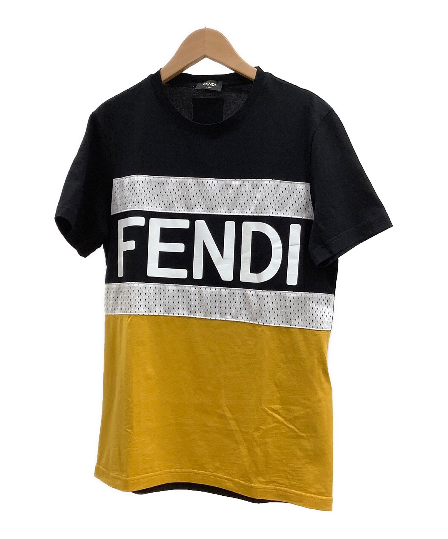 FENDI (フェンディ) クルーネックTシャツ ブラック×イエロー サイズ:S