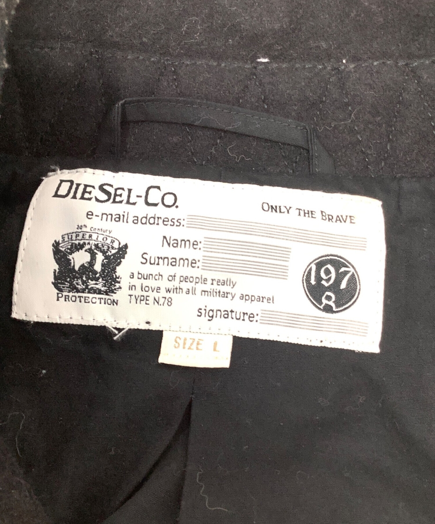 中古・古着通販】DIESEL (ディーゼル) Pコート ブラック サイズ:Ｌ