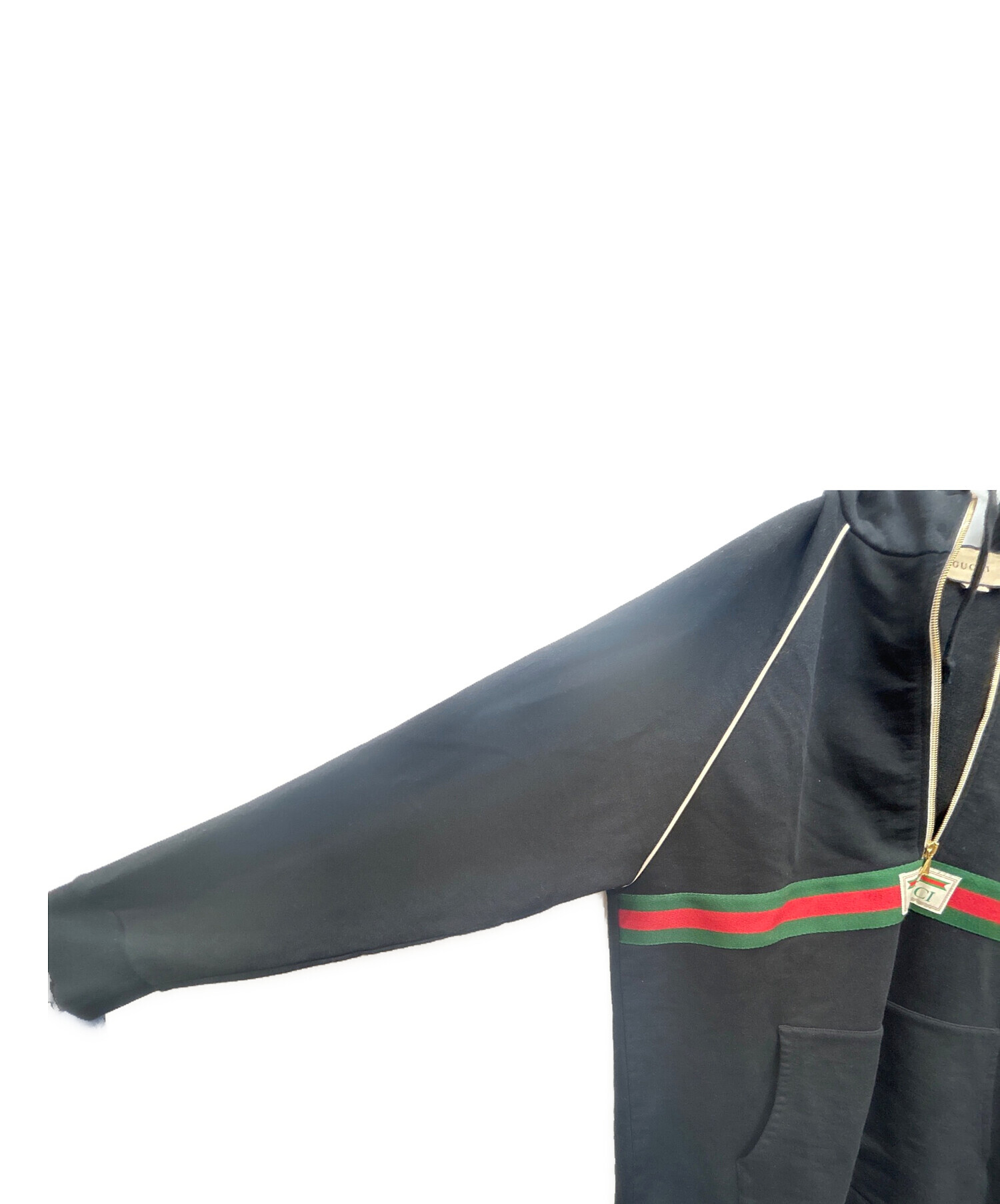 GUCCI (グッチ) ウェブ ストライプ コットンジャージー スウェットシャツ ブラック サイズ:Ｌ
