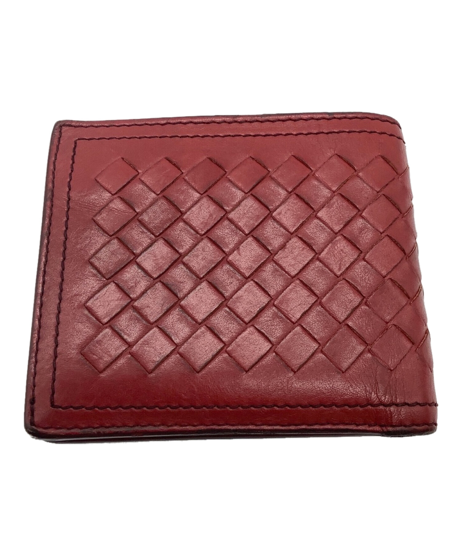 中古・古着通販】BOTTEGA VENETA (ボッテガベネタ) 2つ折り財布 レッド